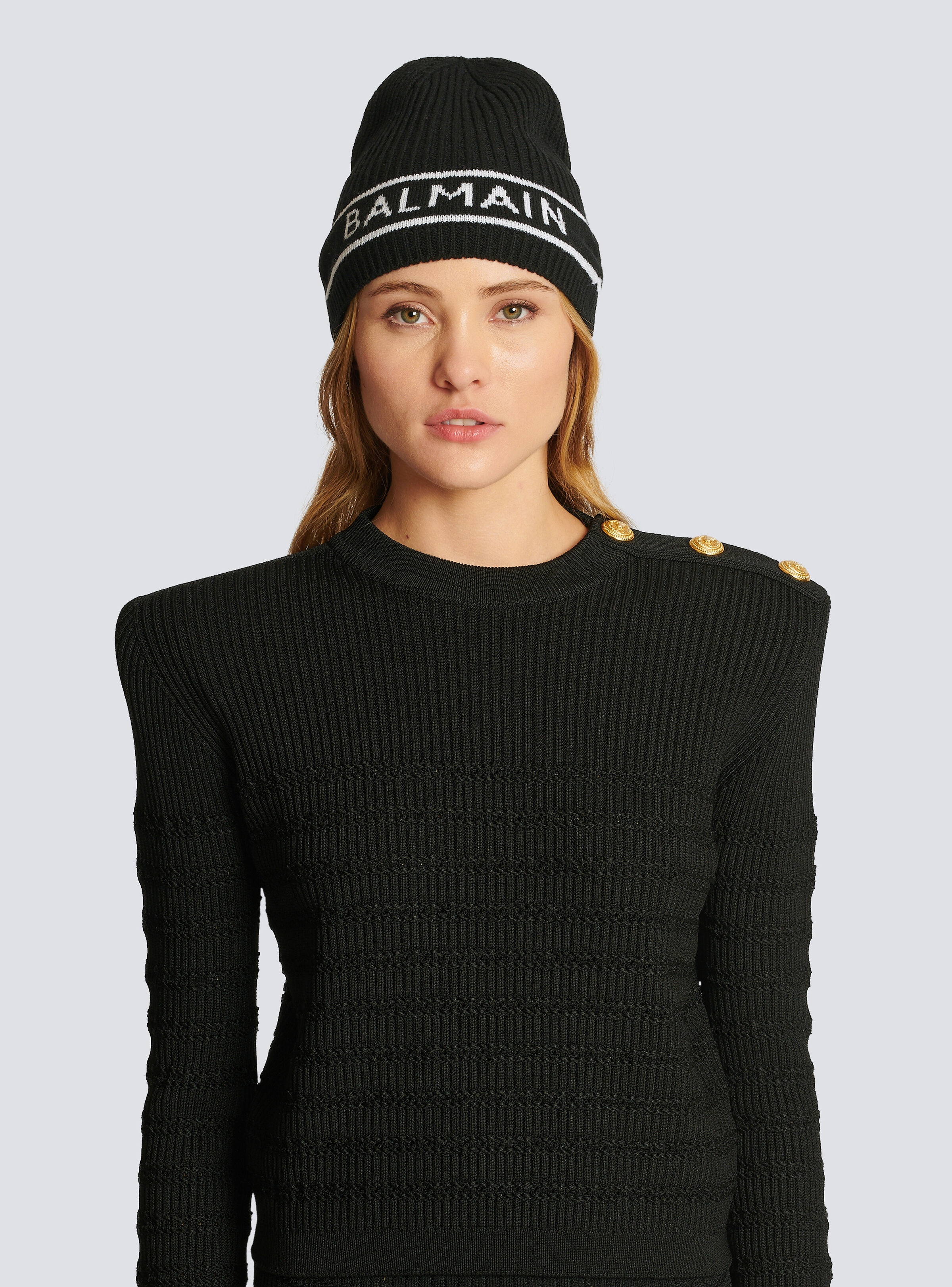 Balmain logo embroidered wool hat - 4