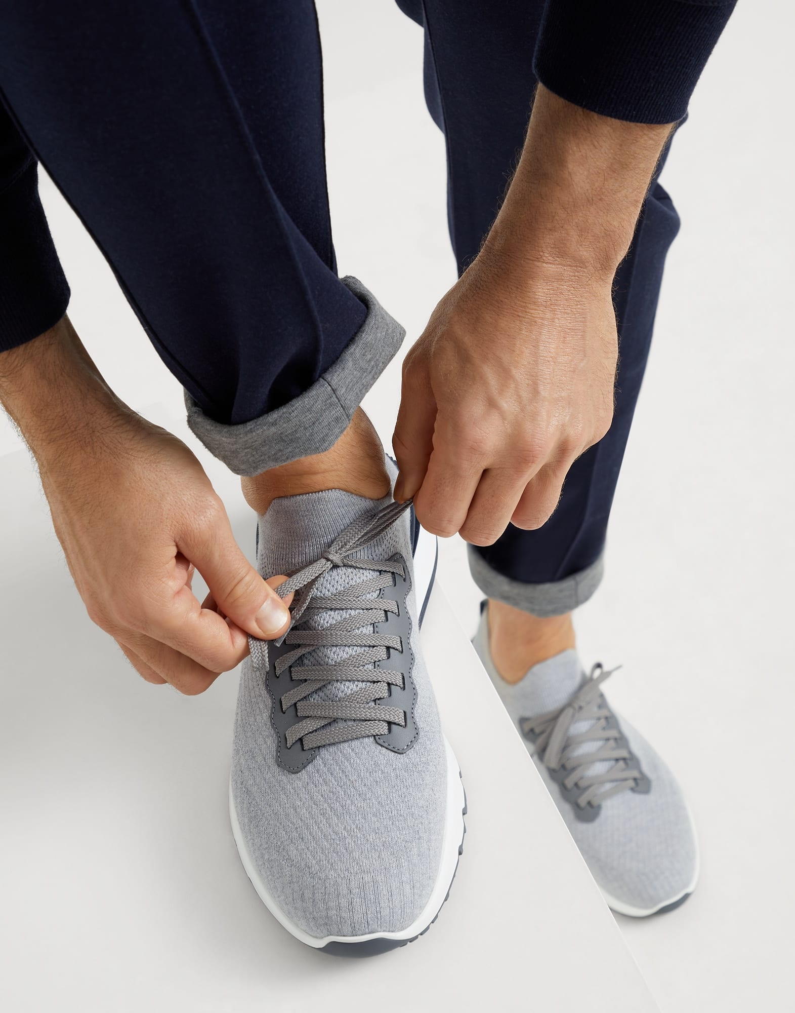 Cotton knit and semi-polished calfskin runners - 4