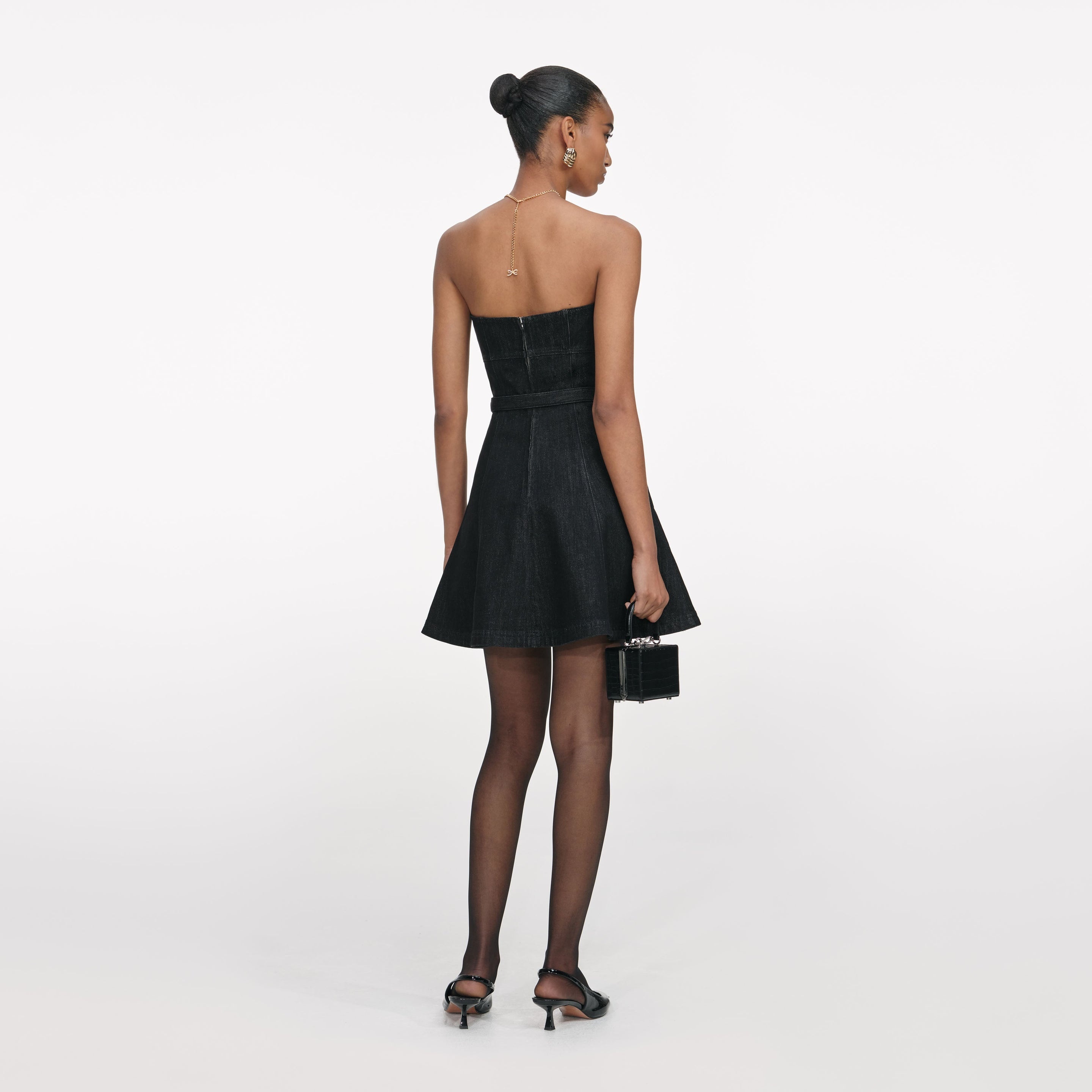 Black Denim Bandeau Mini Dress - 3