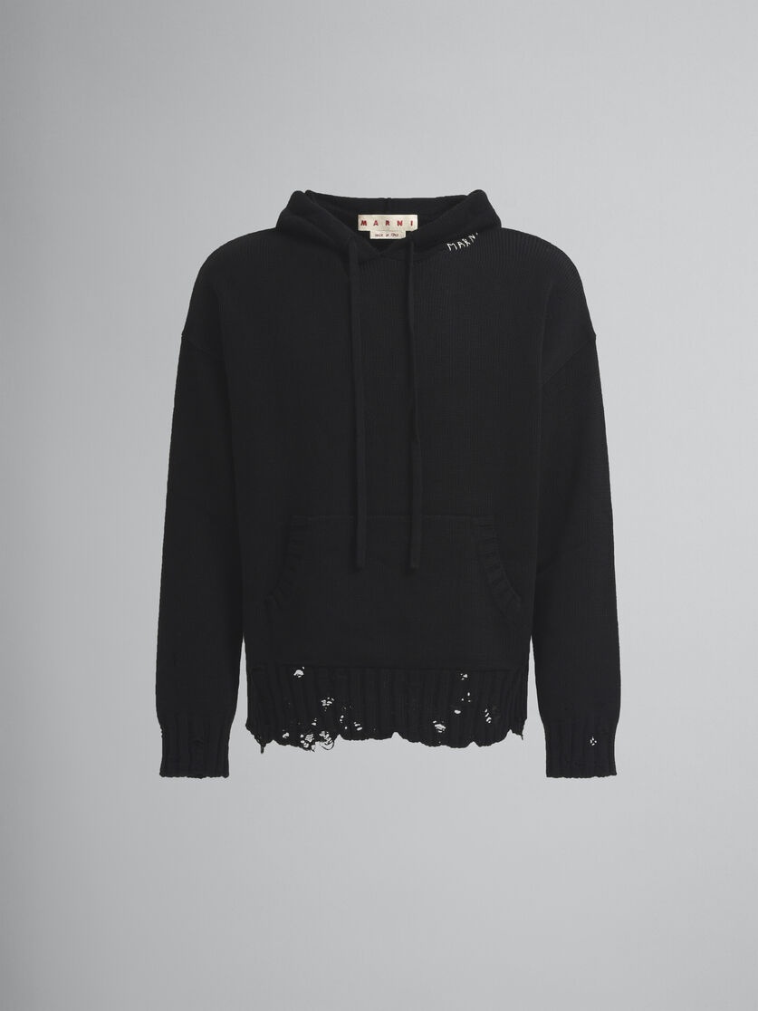 【関税込み】Marni ブラック Dishevelled Mending フーディ Marni BLACK DISHEVELLED COTTON HOODIE WITH MARNI MENDING
