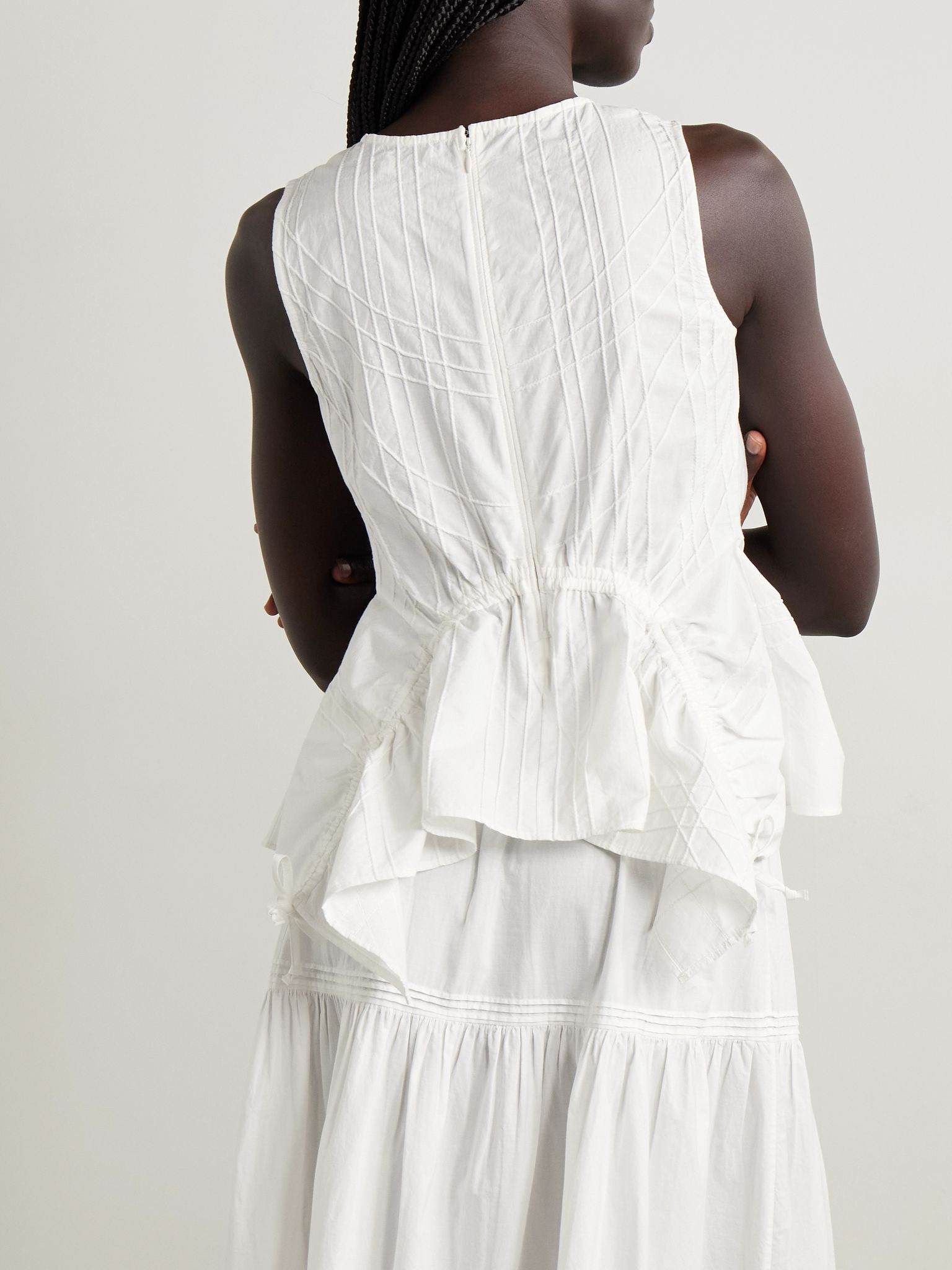 Camden ruched embroidered cotton-poplin peplum top White - 3