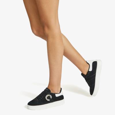 JIMMY CHOO Osaka Lace Up
Black Suede and White Calf Leather Low Top Trainers with Crystal Buckle outlook