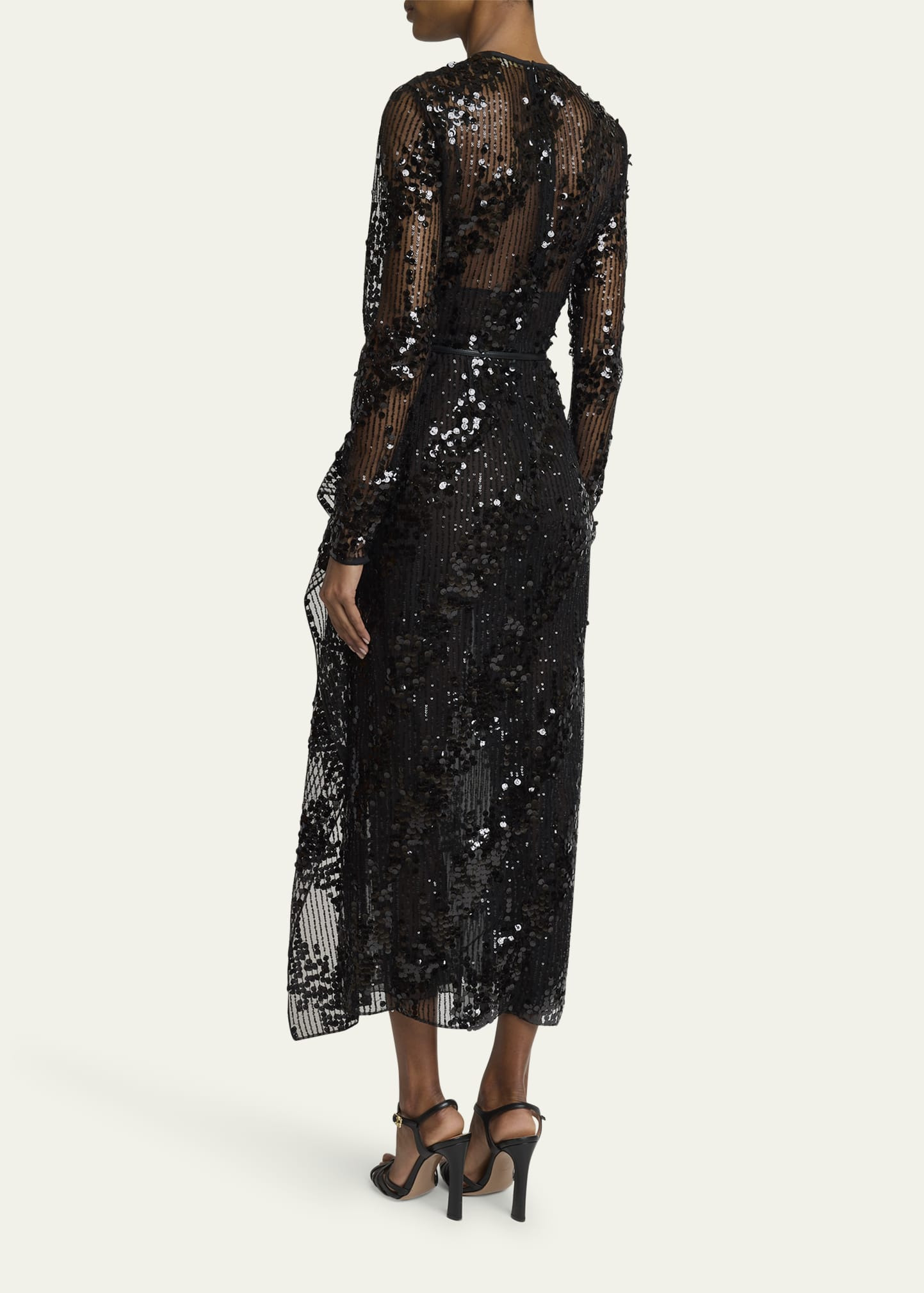 Sequined Long-Sleeve Midi Dress - 3