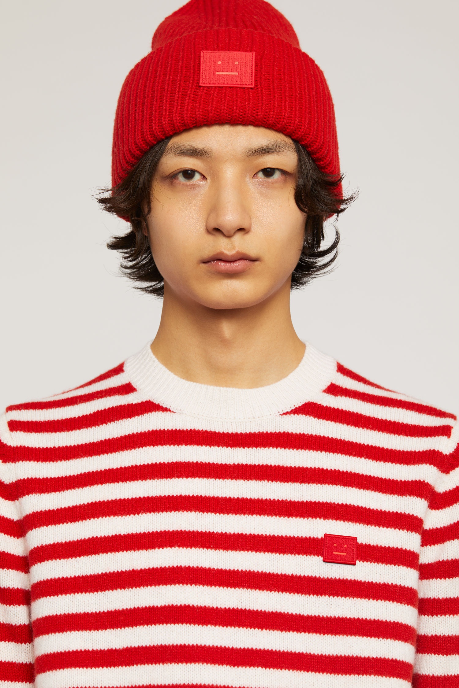 Rib knit beanie hat red - 2