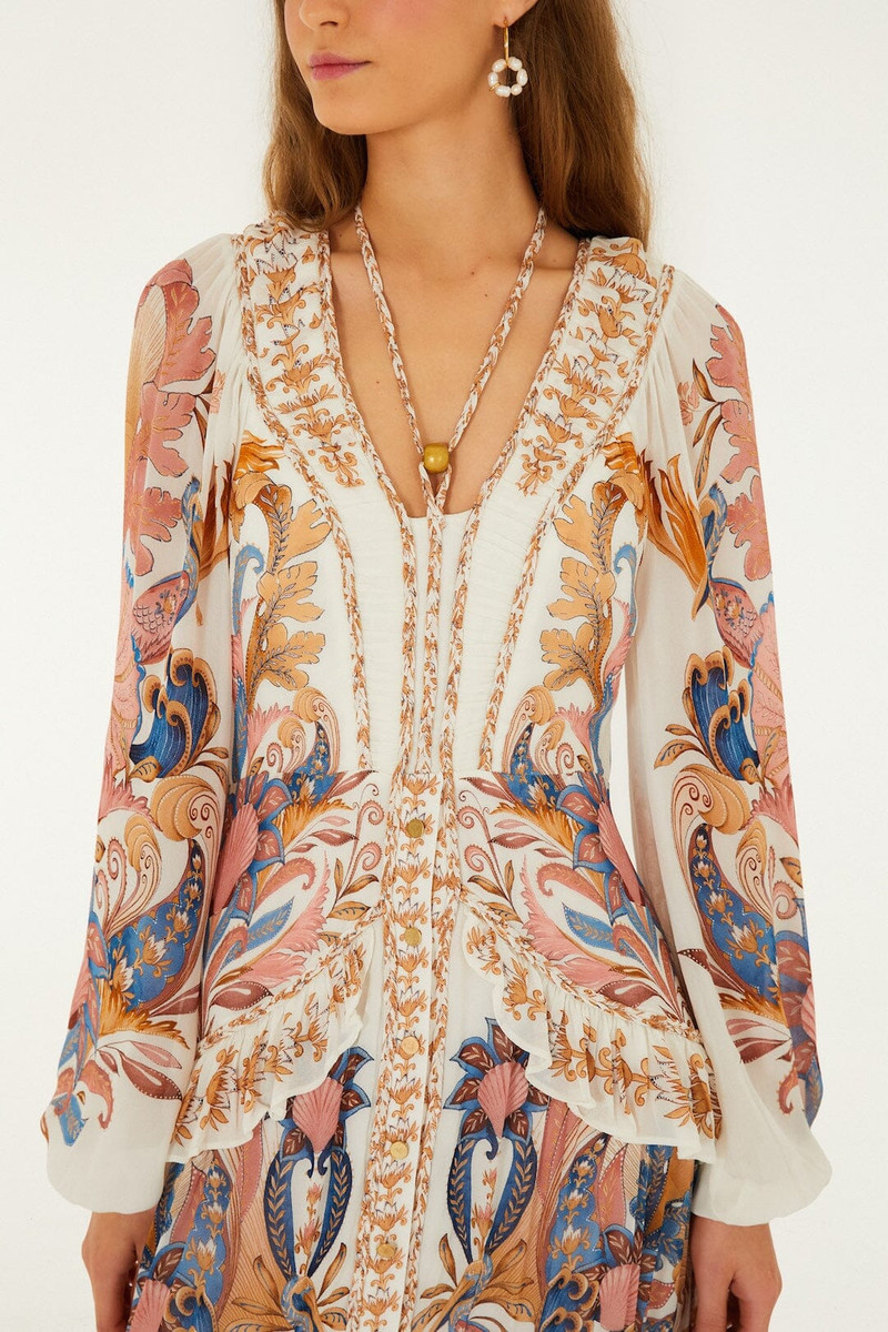 FARM RIO Off-White Sea Garden Ruffled Maxi Dress outlook