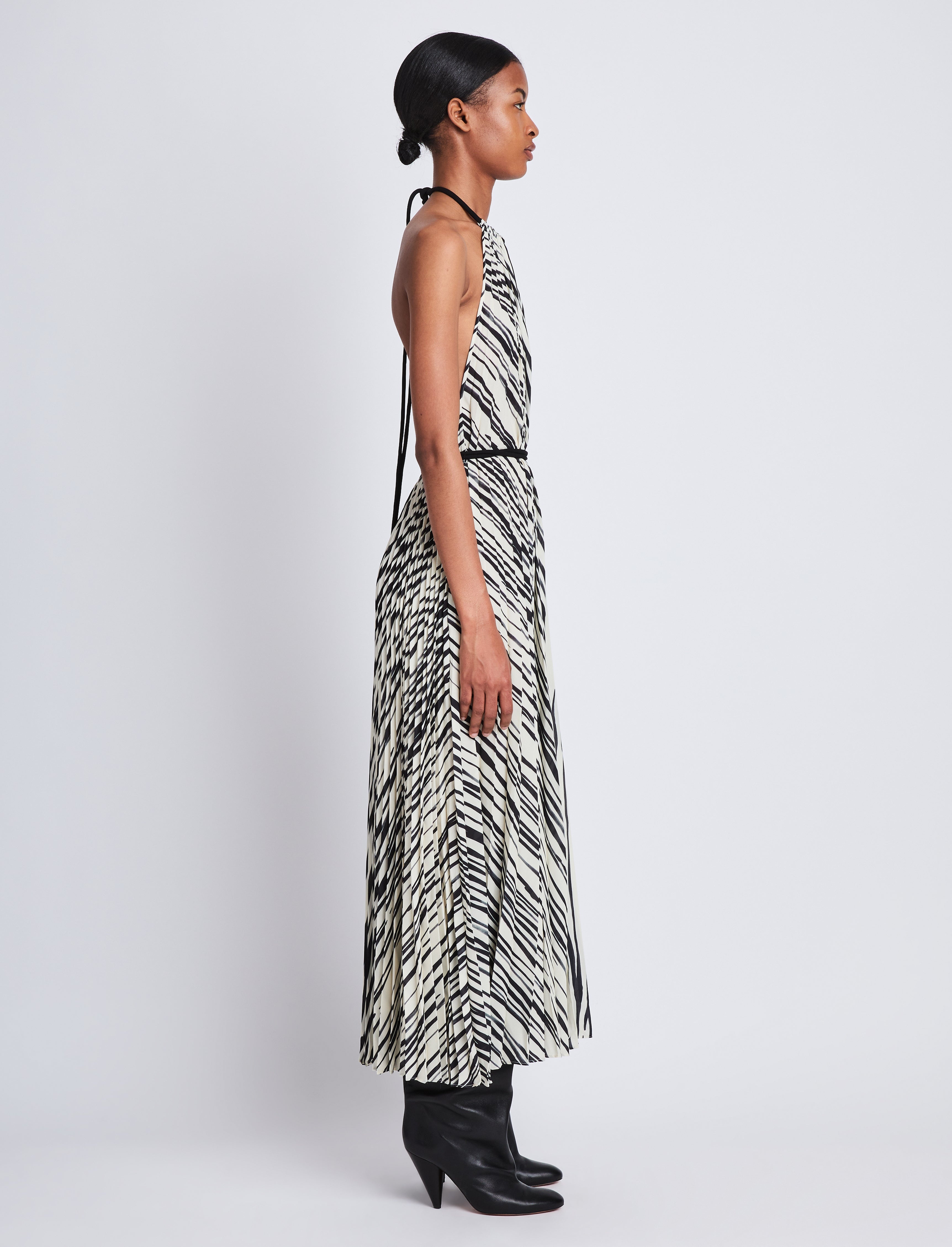 Frida Halter Dress in Printed Sheer Pleated Chiffon - 3