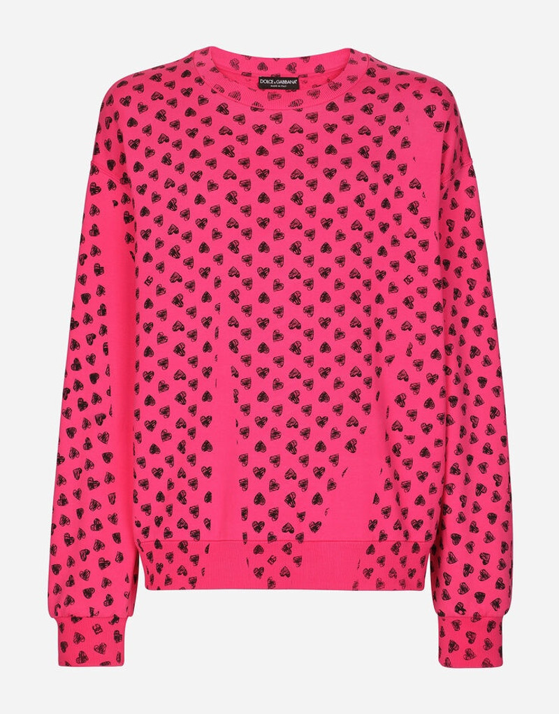 Round-neck jersey sweatshirt with DG heart print 1