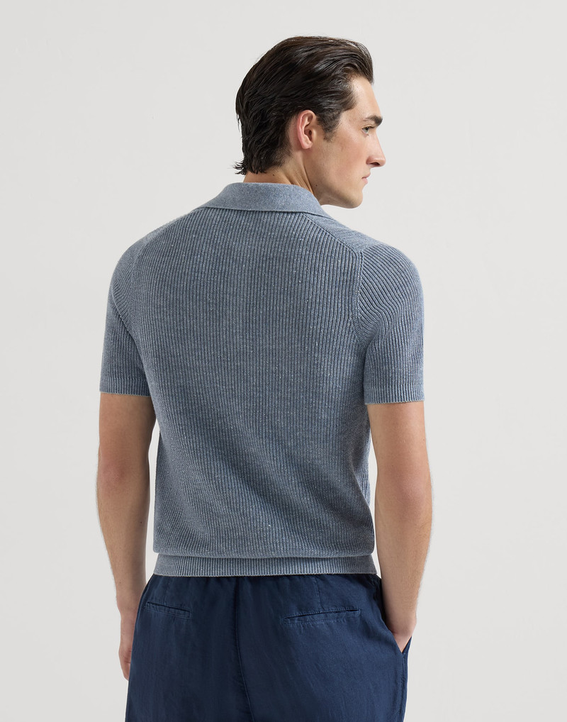 Linen and cotton half English rib knit polo 3