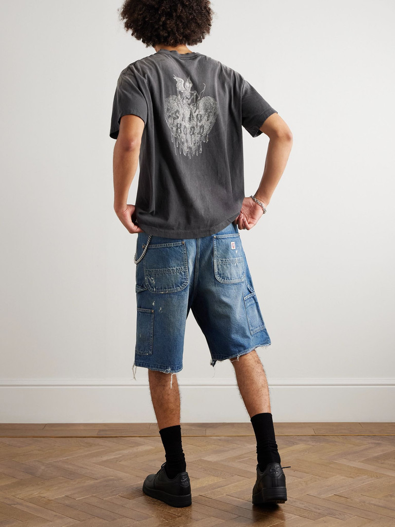 SAINT M×××××× + Neighborhood Printed Distressed Cotton-Jersey T-Shirt Gray outlook