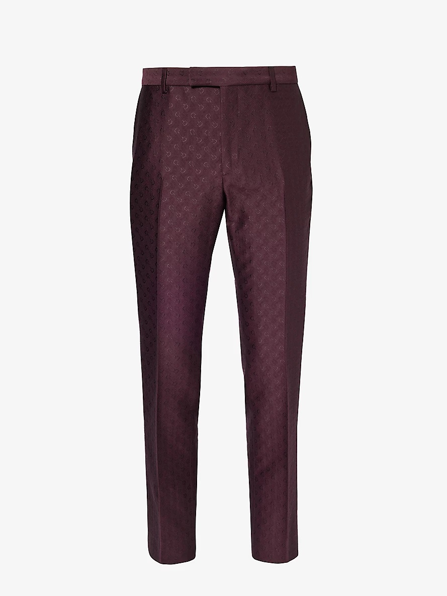 Horsebit-patterned slim-fit mid-rise wool-blend trousers - 1