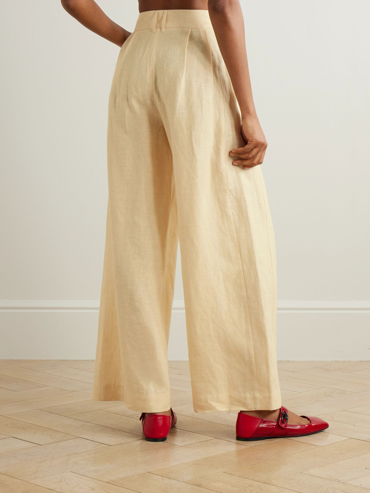 Parker pleated linen wide-leg pants Yellow - 4