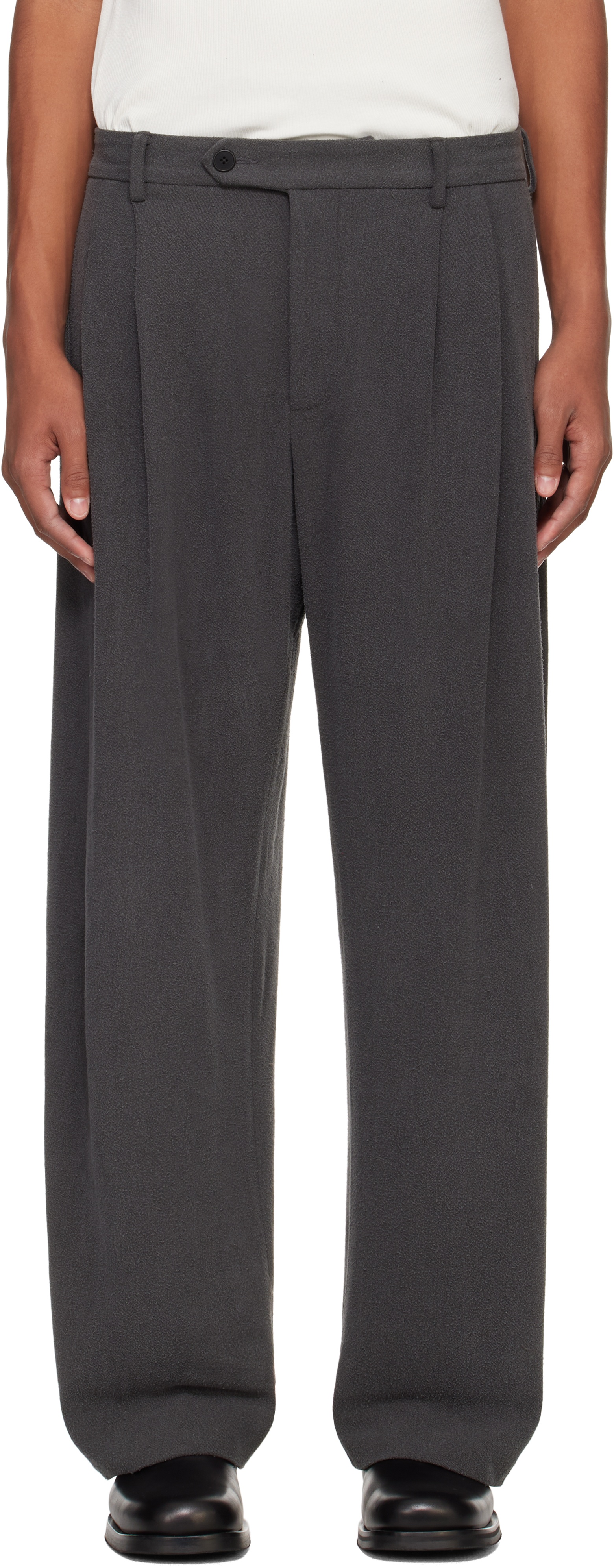 Gray Double Pleat Trousers - 1