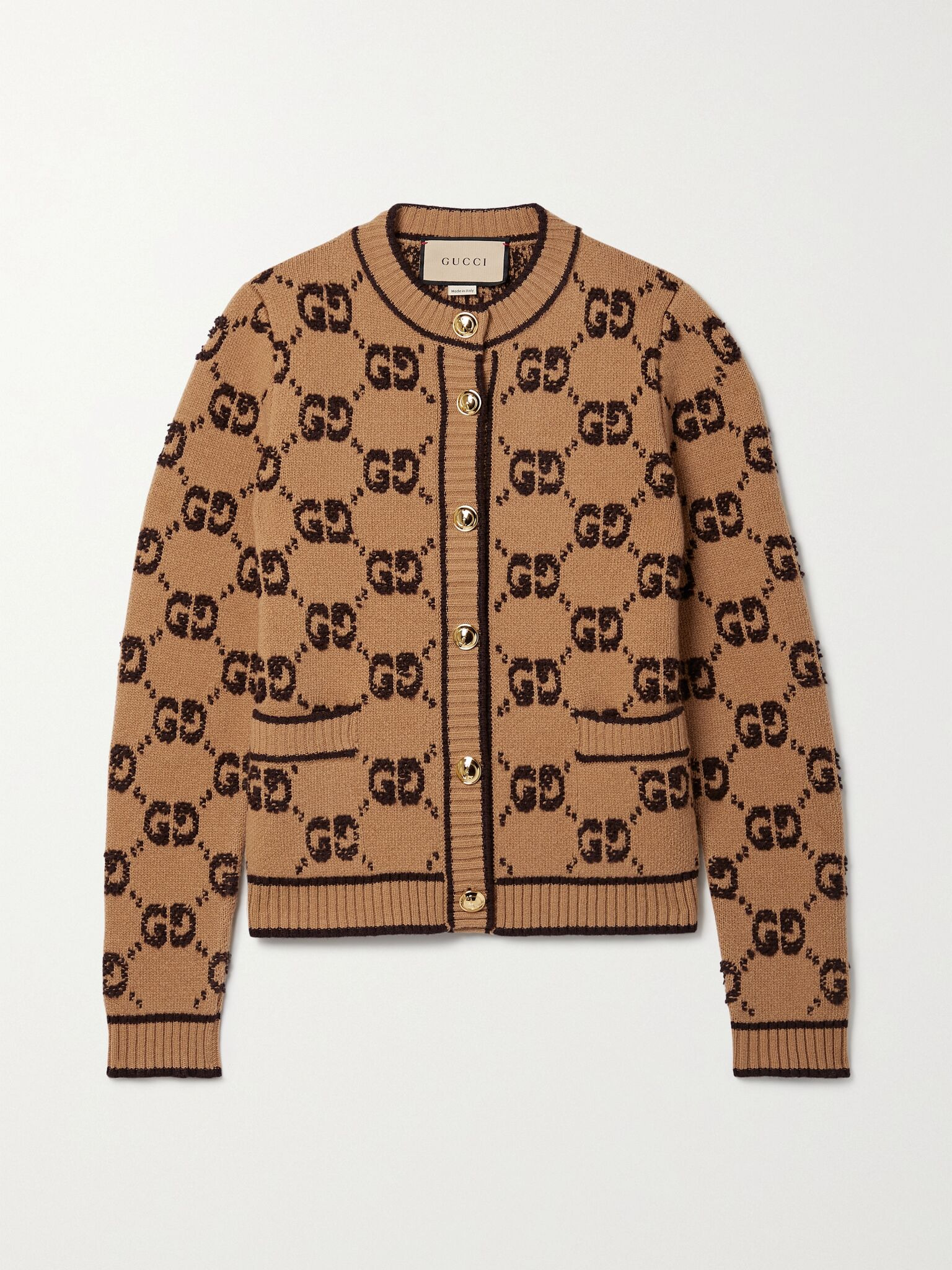 Wool bouclé-jacquard cardigan Brown - 1
