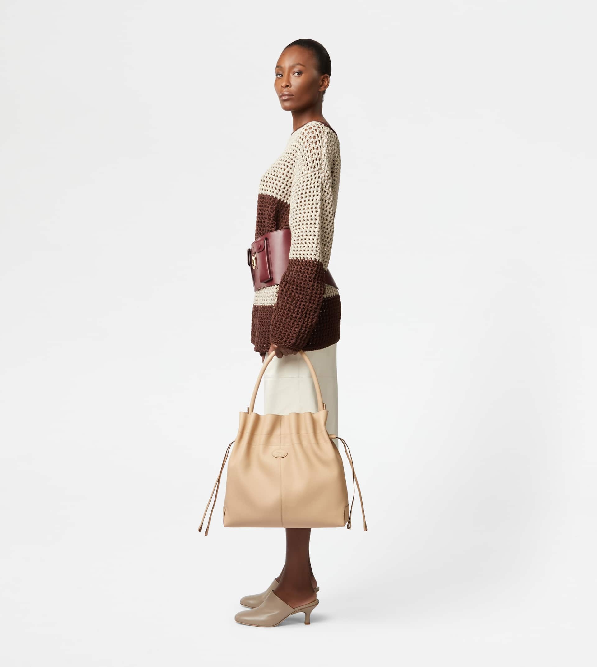 TOD'S DI BAG BUCKET BAG IN LEATHER MEDIUM WITH DRAWSTRING - BEIGE - 3