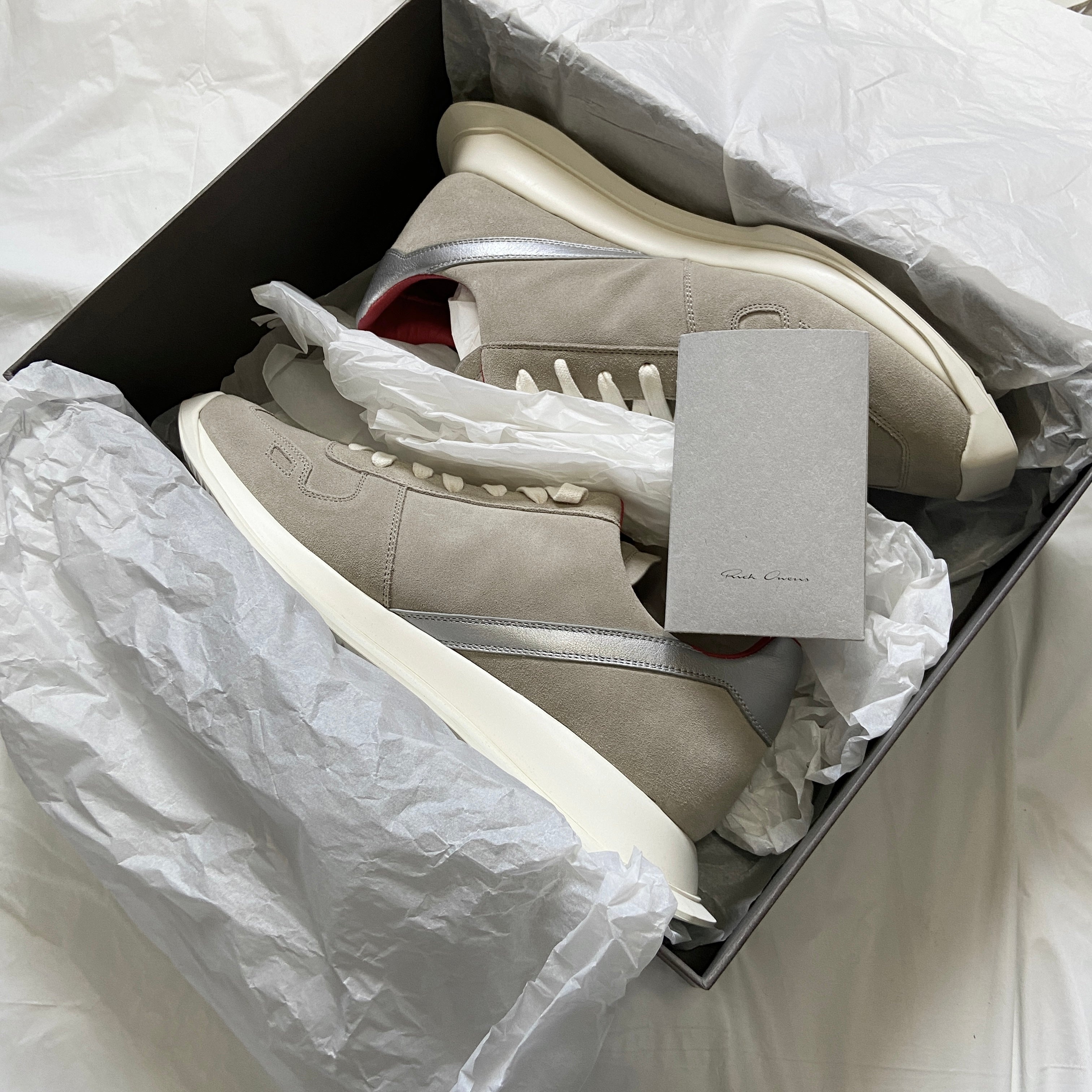 BWN Rick owens fw19 larry bwnt vintage runners pearl silver grey 42 - 2
