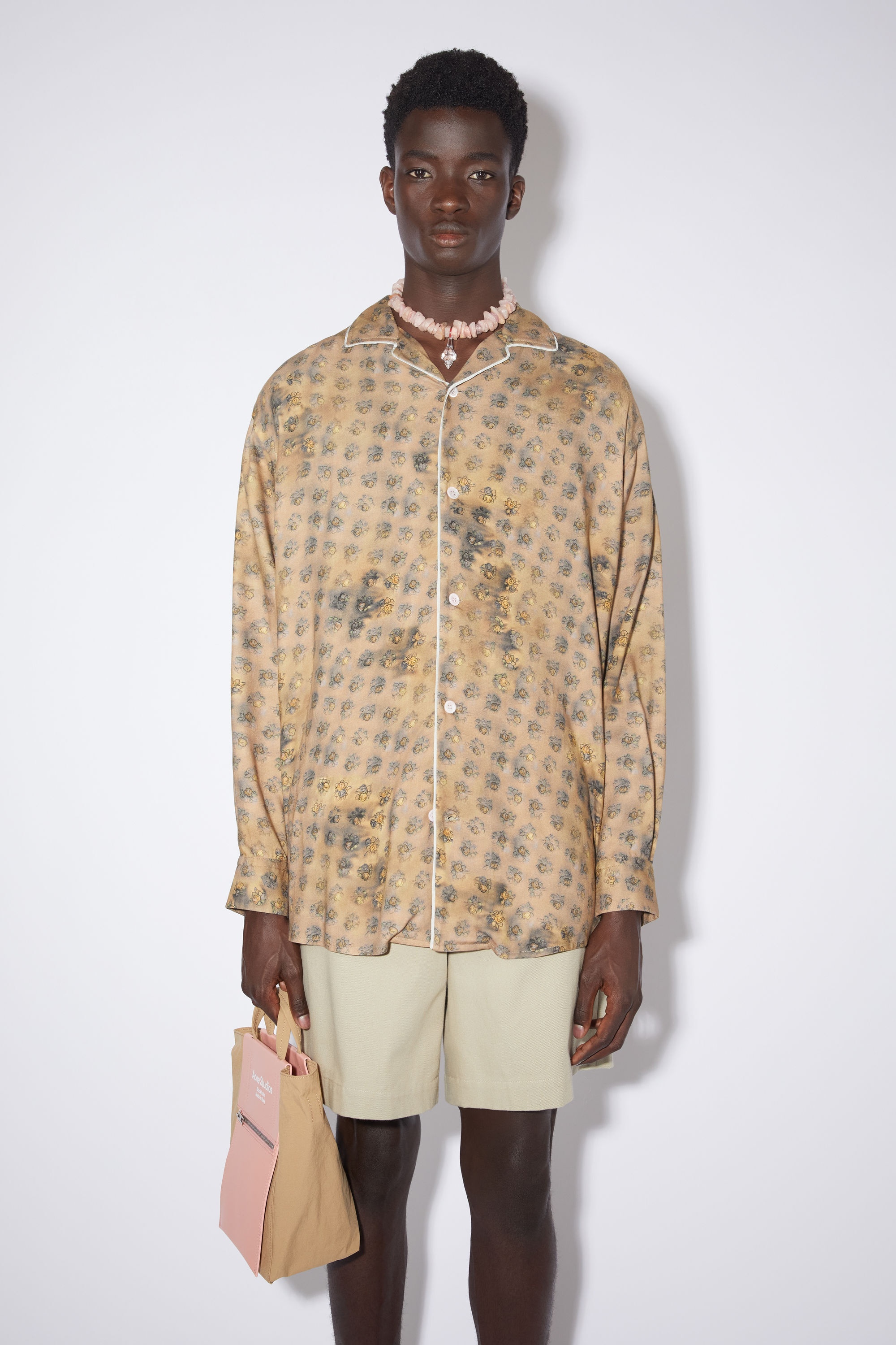 Printed button-up shirt - Sand beige/yellow - 2