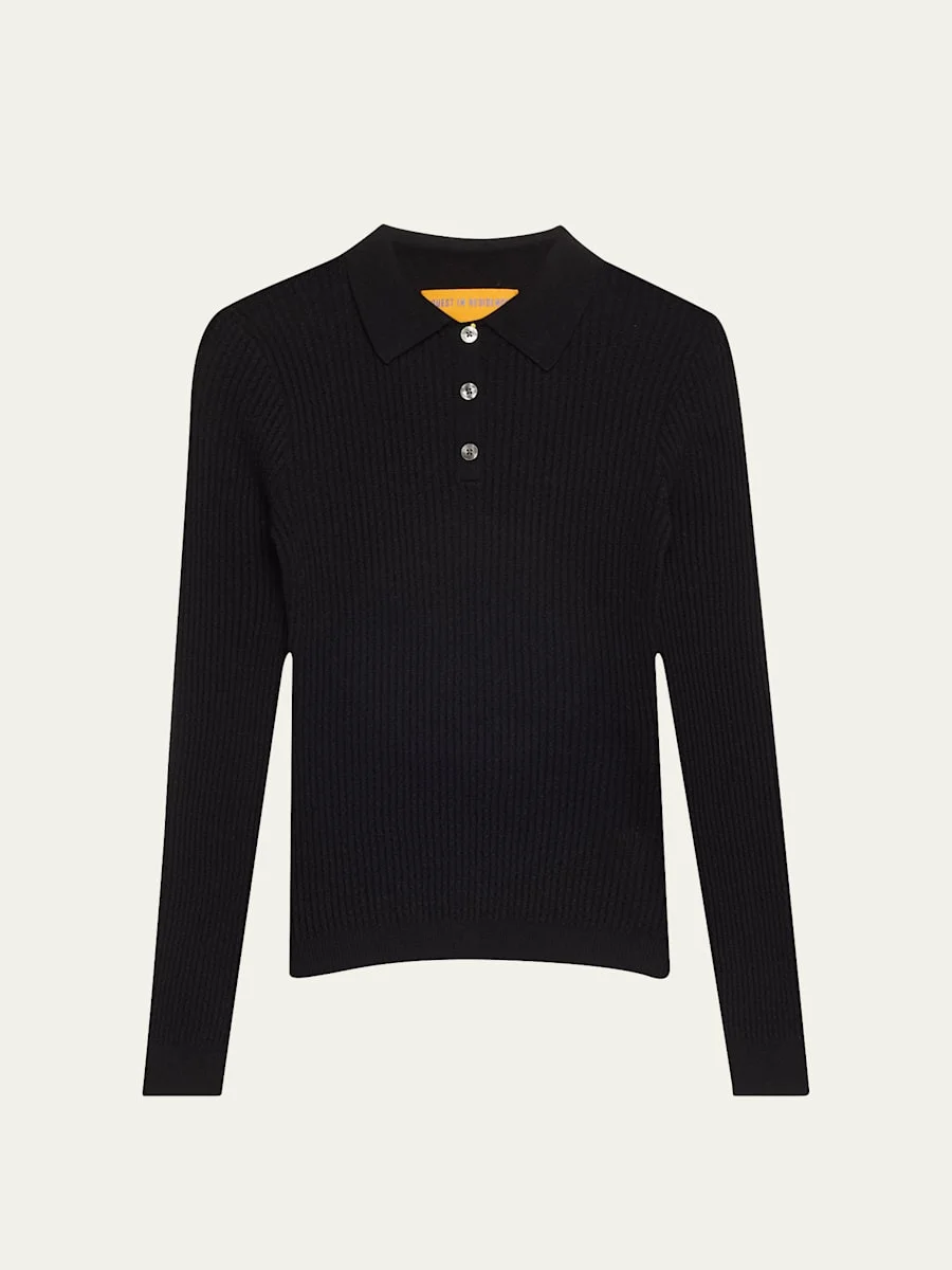 Shrunken Long-Sleeve Cashmere Polo - 1