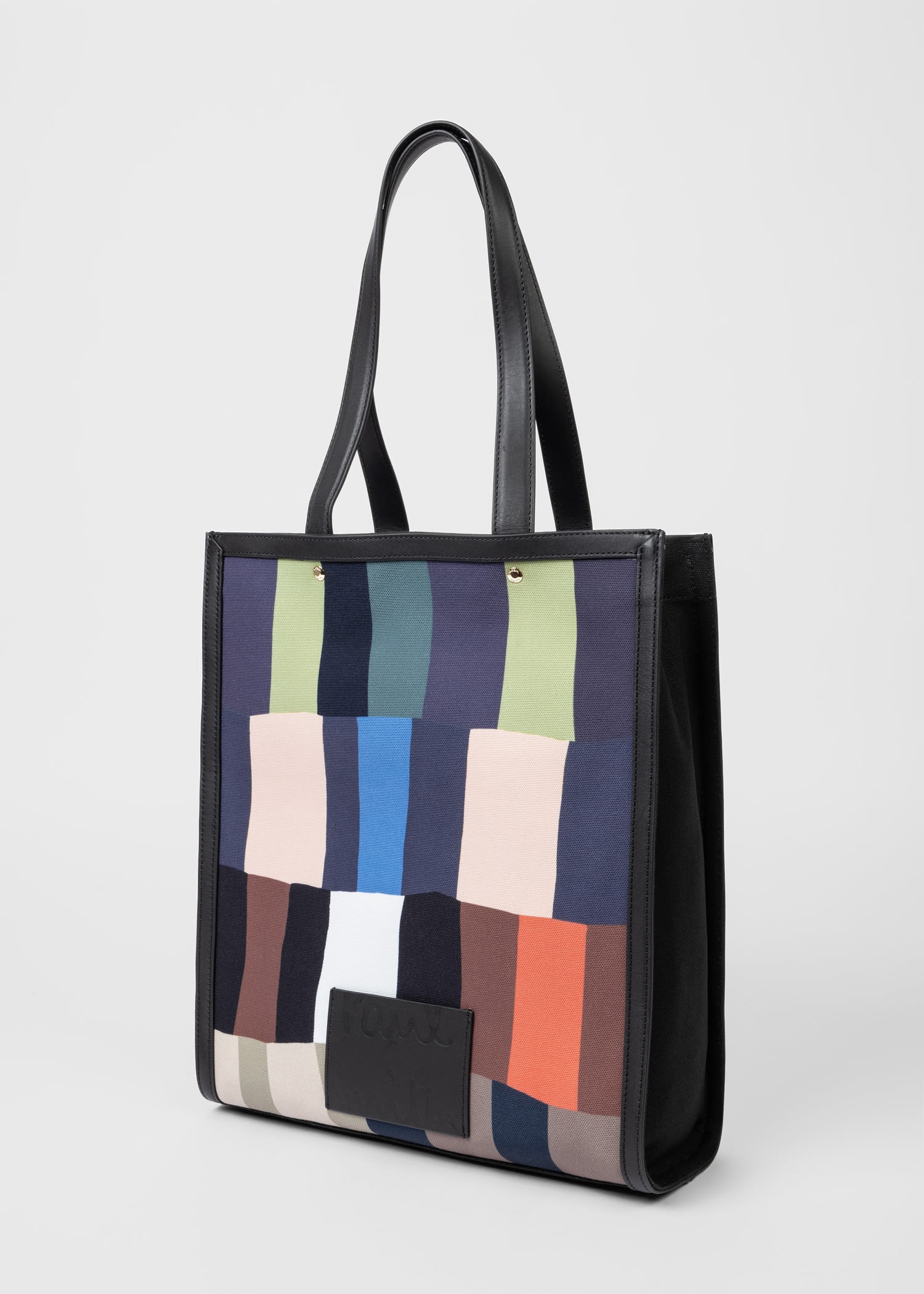 'Overlapping Check' Leather Trim Tote Bag - 2