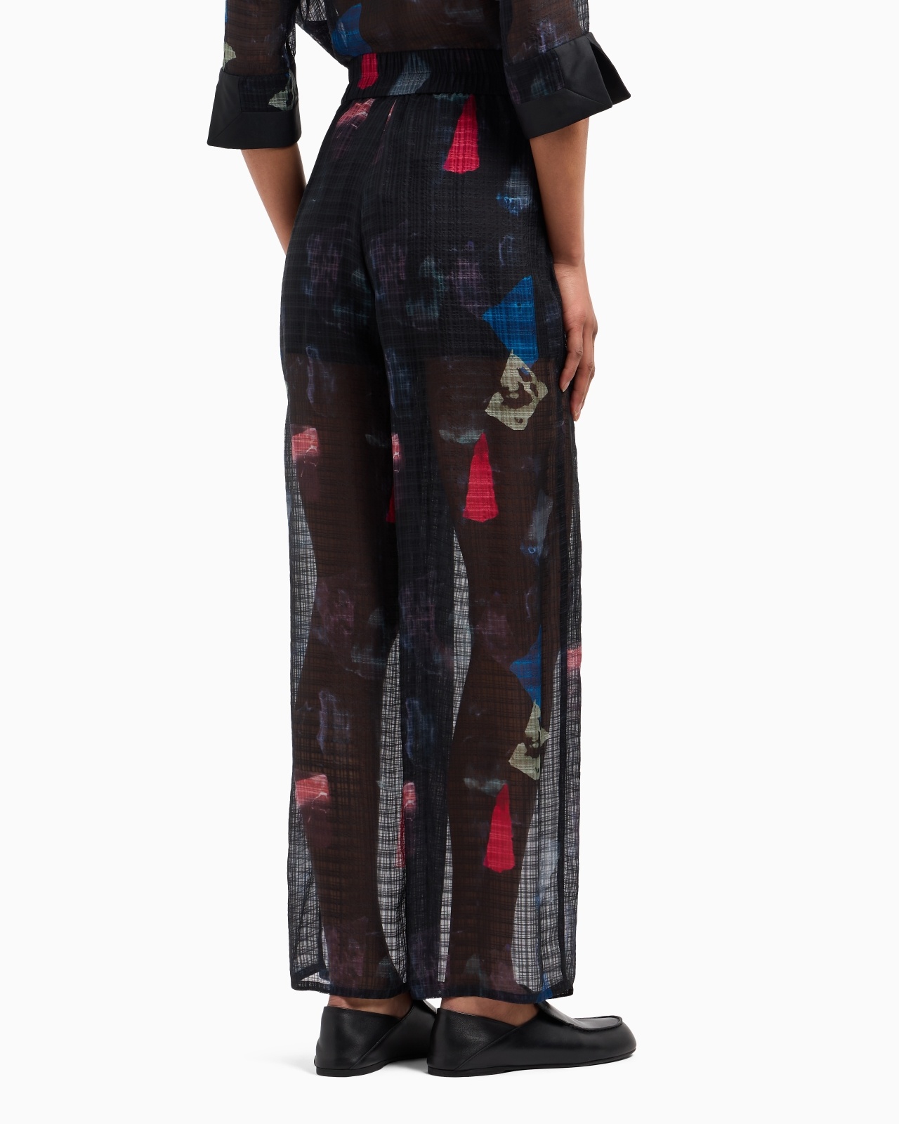 SILK TROUSERS WITH PLEATS AND MICRO CHECK MOTIF AND ABSTRACT PRINT - 3