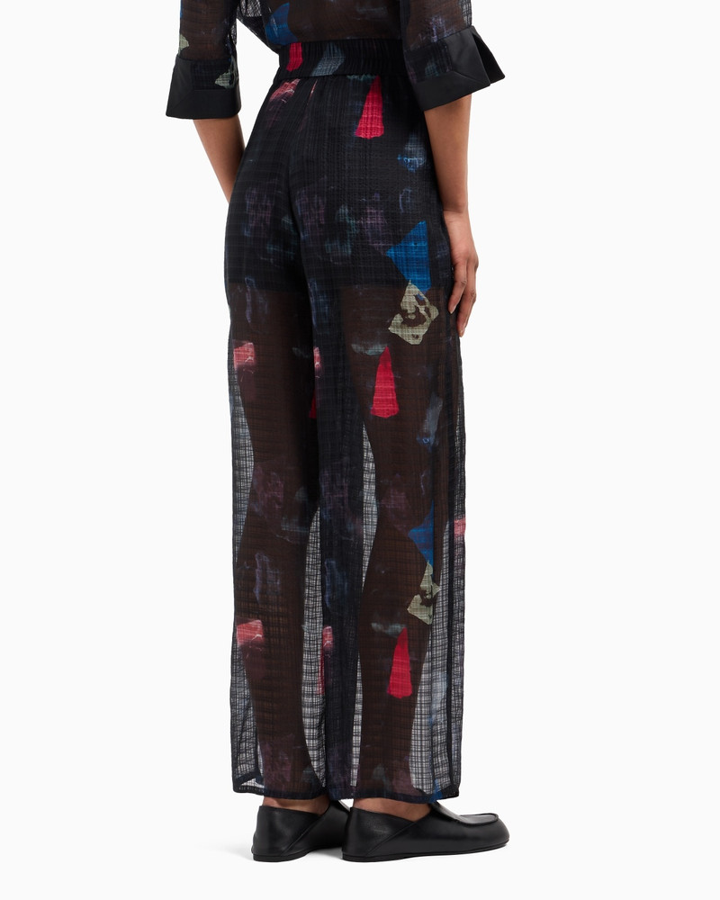 SILK TROUSERS WITH PLEATS AND MICRO CHECK MOTIF AND ABSTRACT PRINT 3
