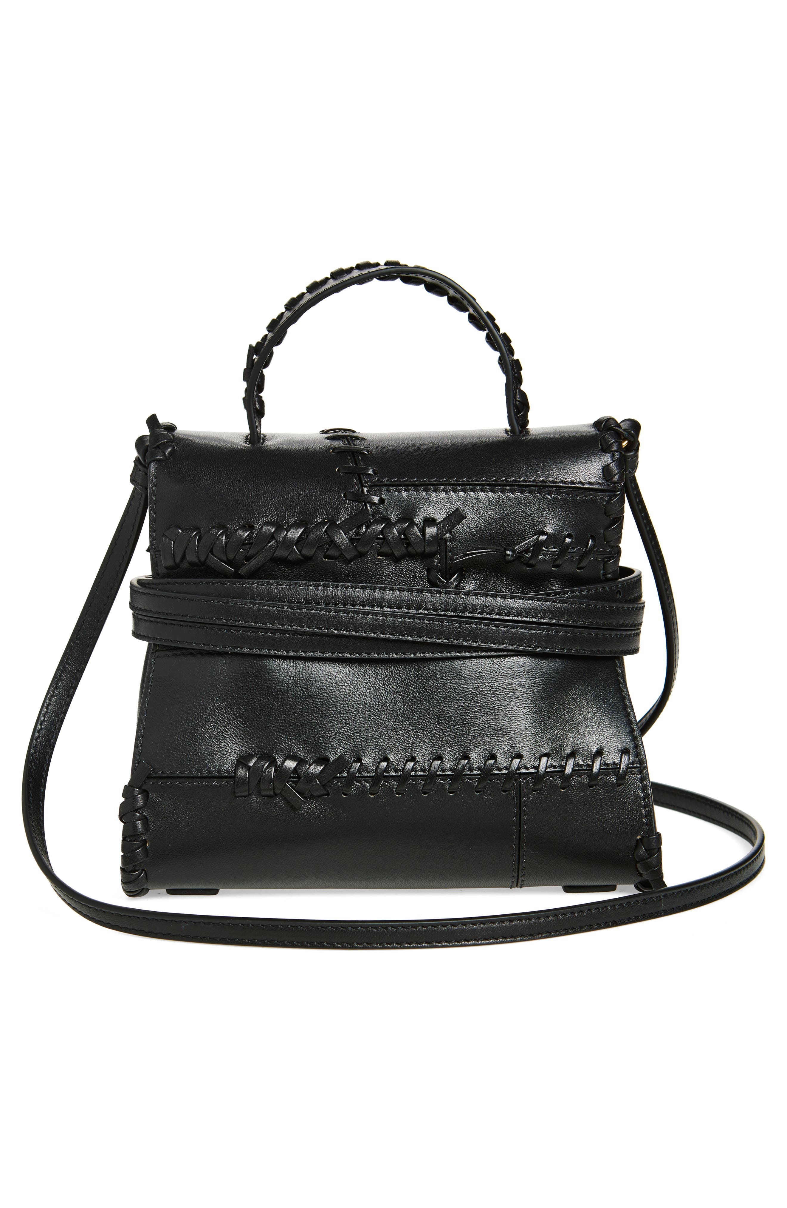 Moschino Tie Me Whipstitch Leather Shoulder Bag in Black Soft Leather at Nordstrom - 4