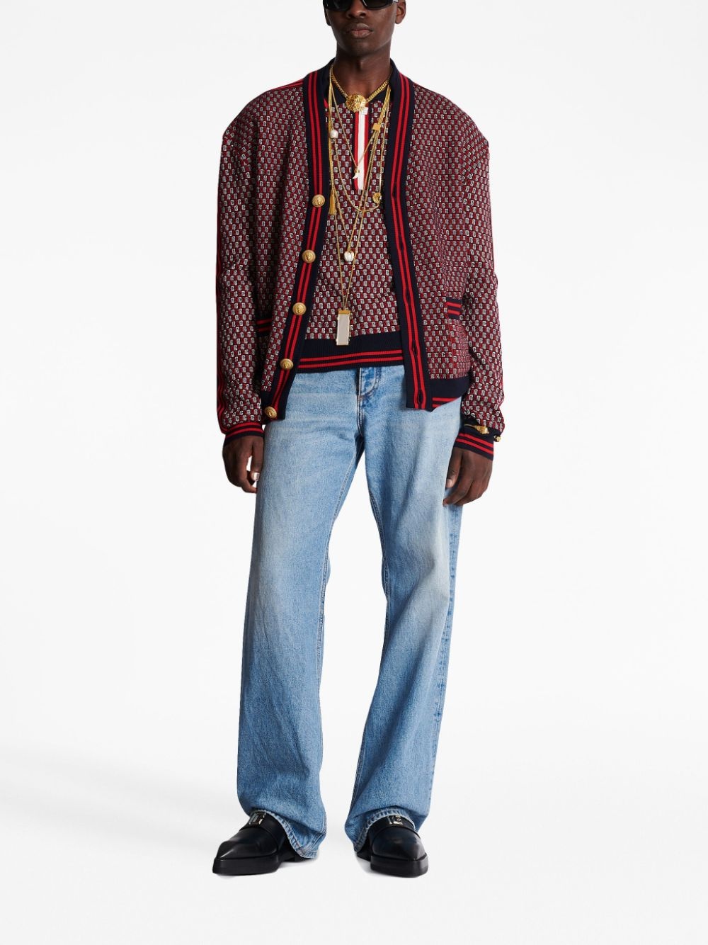 monogram-print checked wool cardigan - 2