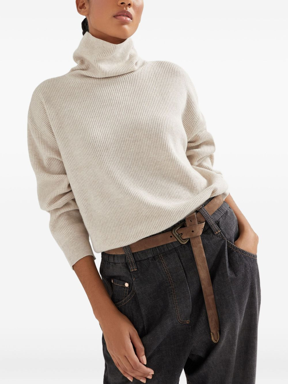 ribbed cashmere roll-neck jumper - 3