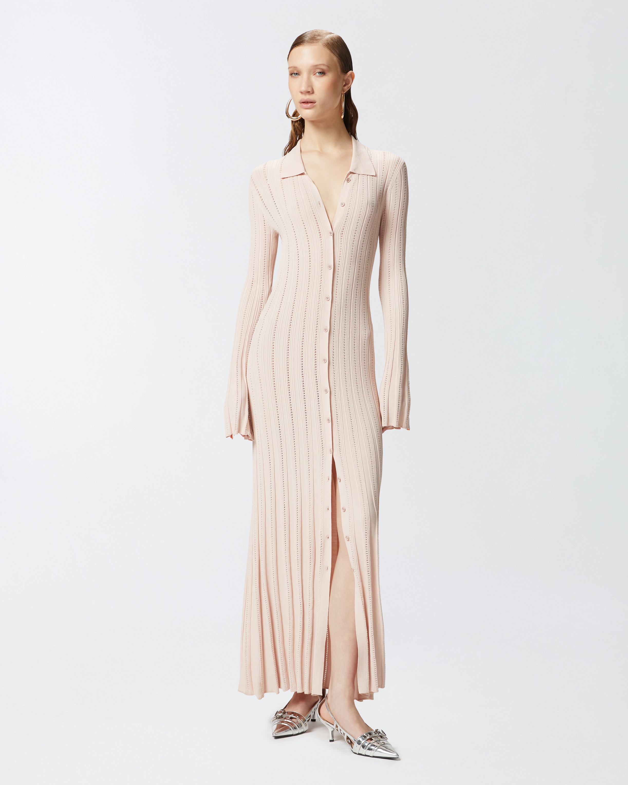 LONG KNIT POLO DRESS WITH OPENWORK - 2