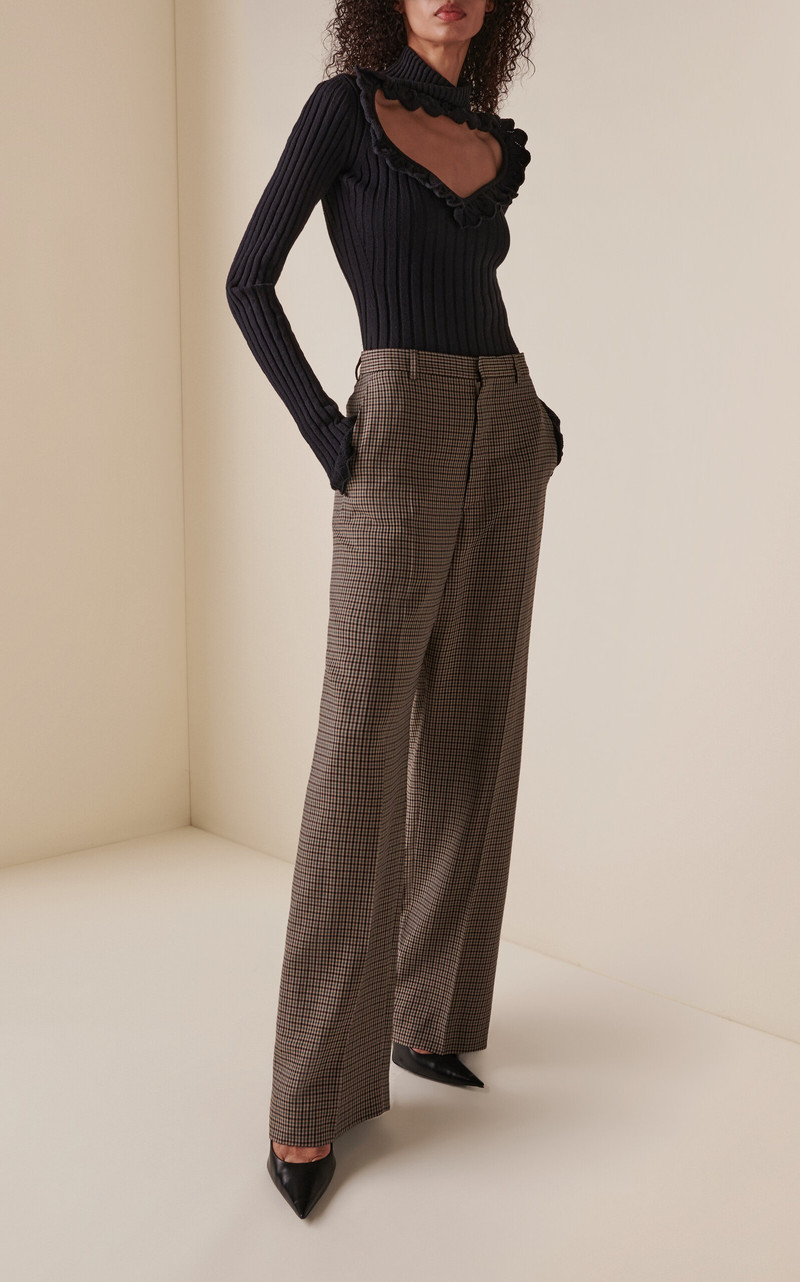 BALENCIAGA Tailored Check Wide-Leg Pants brown outlook