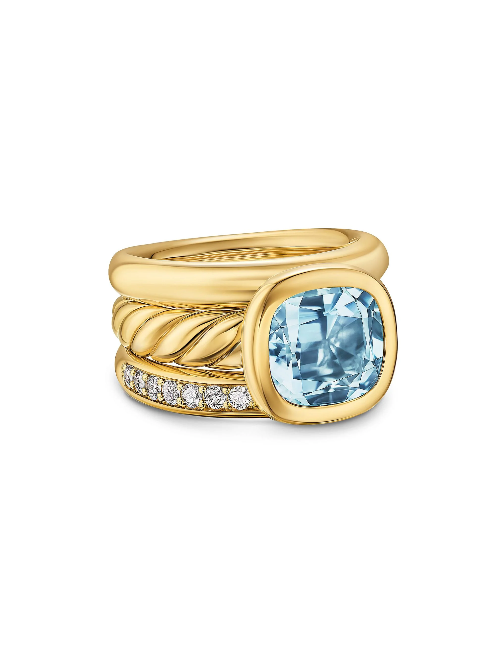 Women's DY Mercer Three Row Stone Ring in 18K Yellow Gold - Sky Blue Topaz - 1