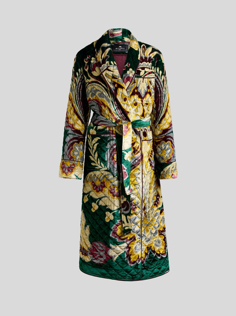 VELVET ROBE COAT WITH PLACED PRINT 1
