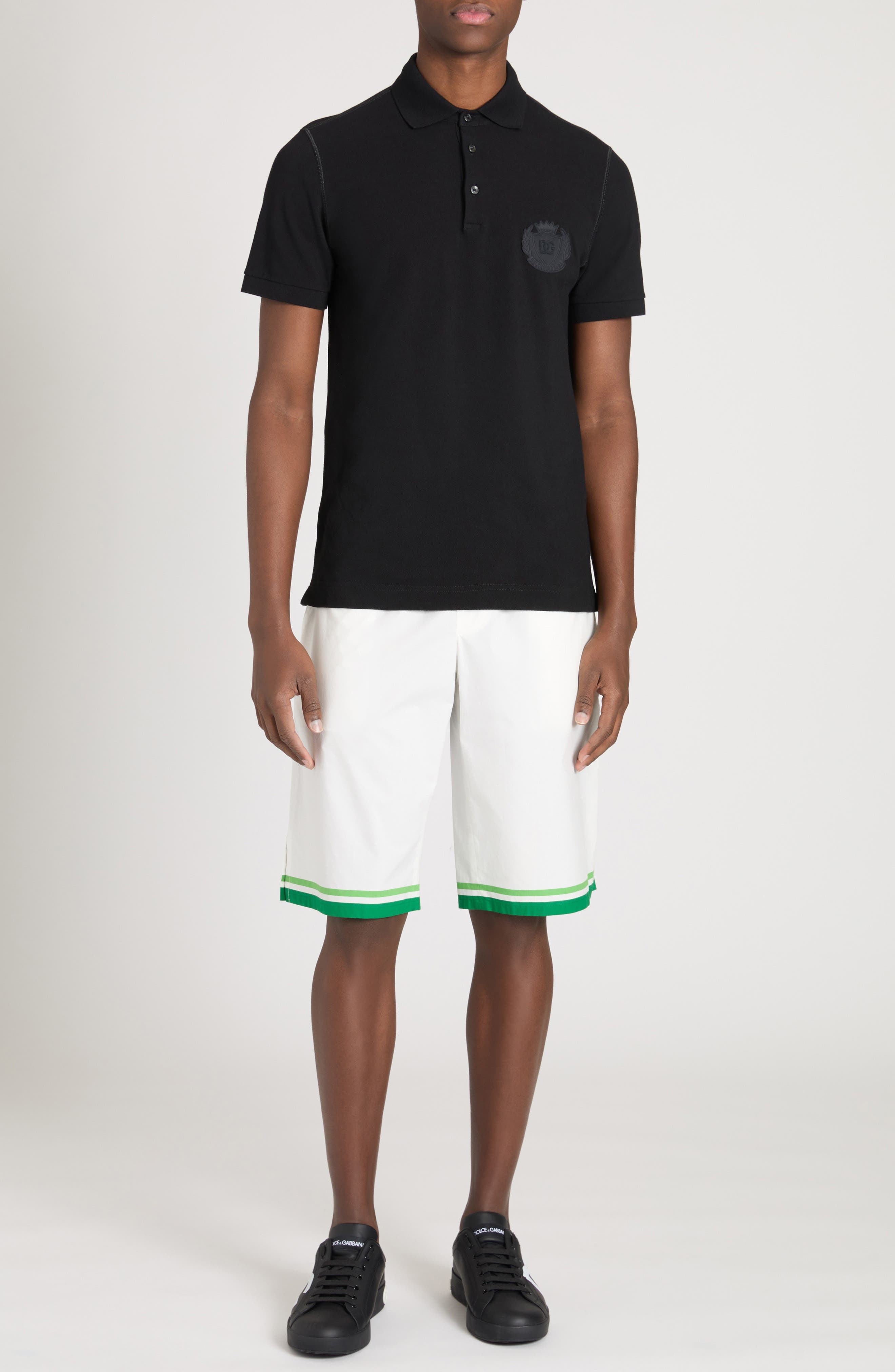 Dolce&Gabbana Logo Crest Cotton Piqué Knit Polo in N0000 Nero at Nordstrom - 7