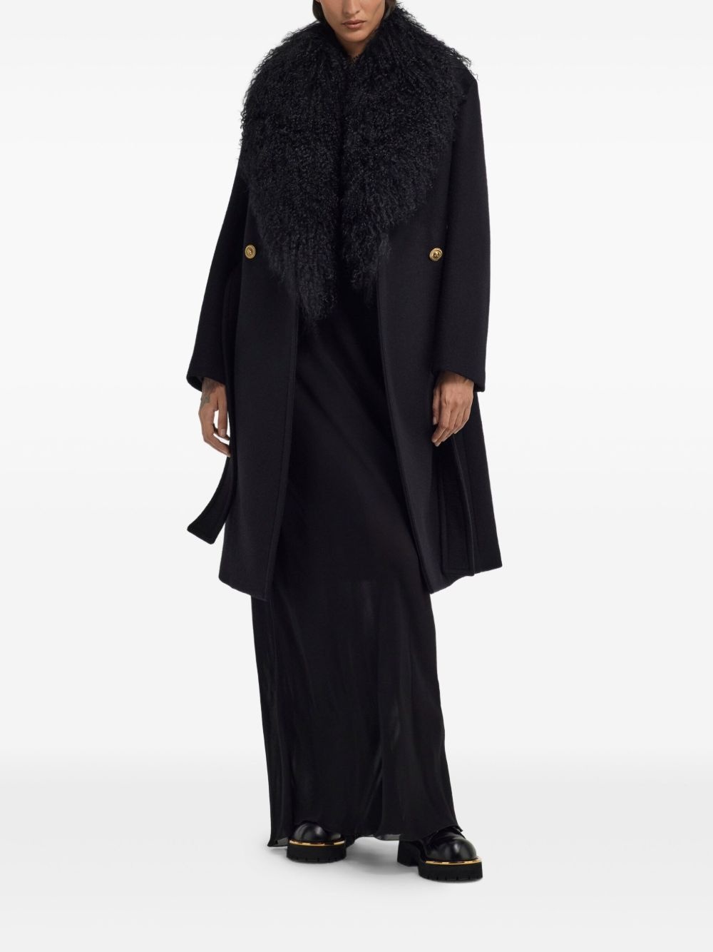 shearling-collar coat - 3