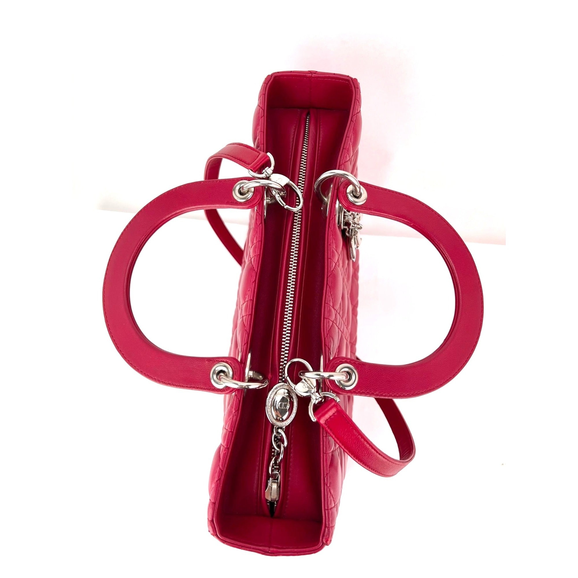 Christian Dior Lambskin Cannage Large Red Lady Dior Shoulder Bag - 10