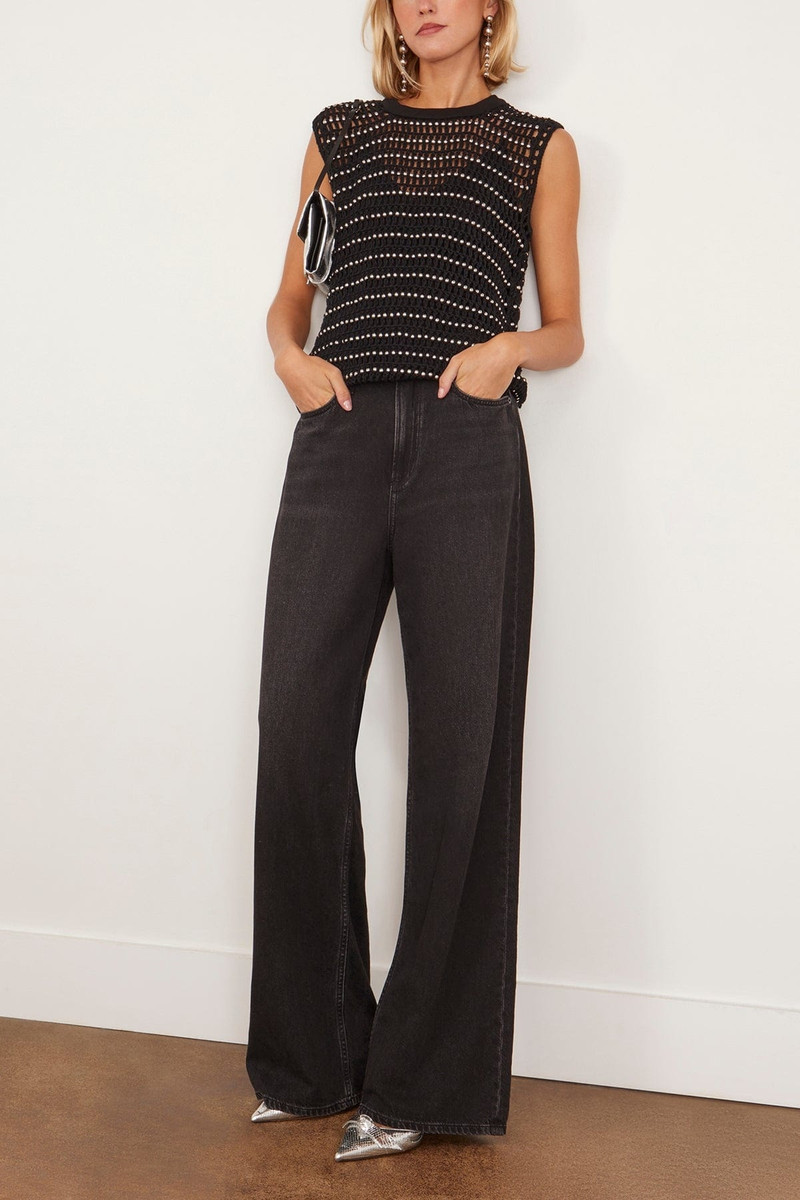 ROSETTA GETTY Beaded Crochet Sweater Vest in Black/Silver outlook