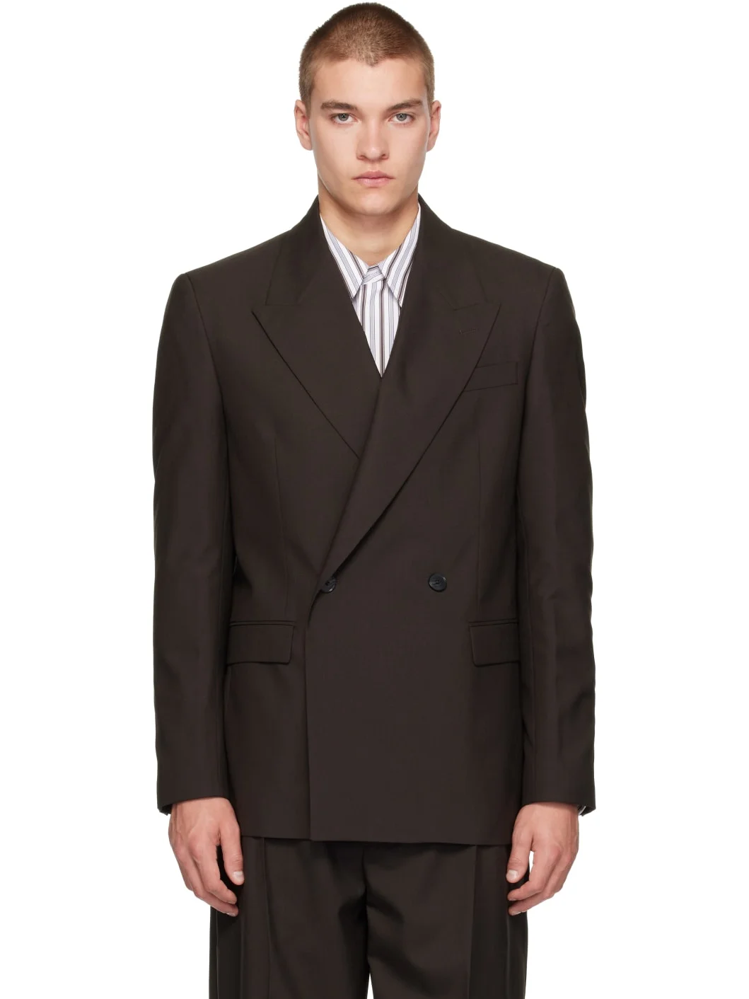 Brown Double Breasted Blazer - 1