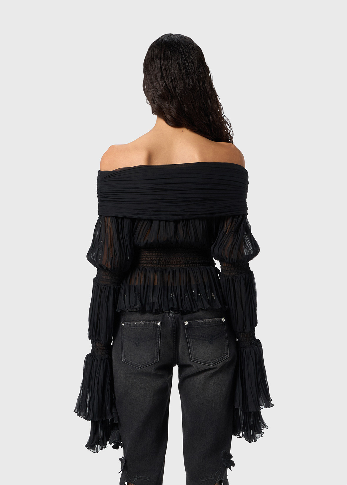 CRINKLED SILK CHIFFON BLOUSE - 3
