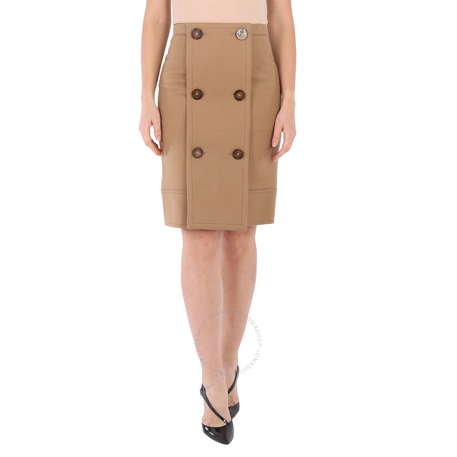 Burberry Camel Wool Cashmere Button Panel Detail A-line Skirt - 3