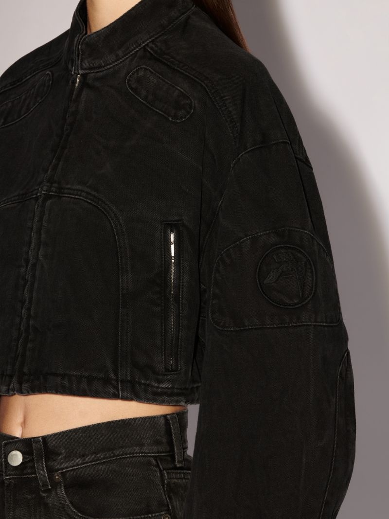 CROPPED DENIM BIKER JACKET - 6