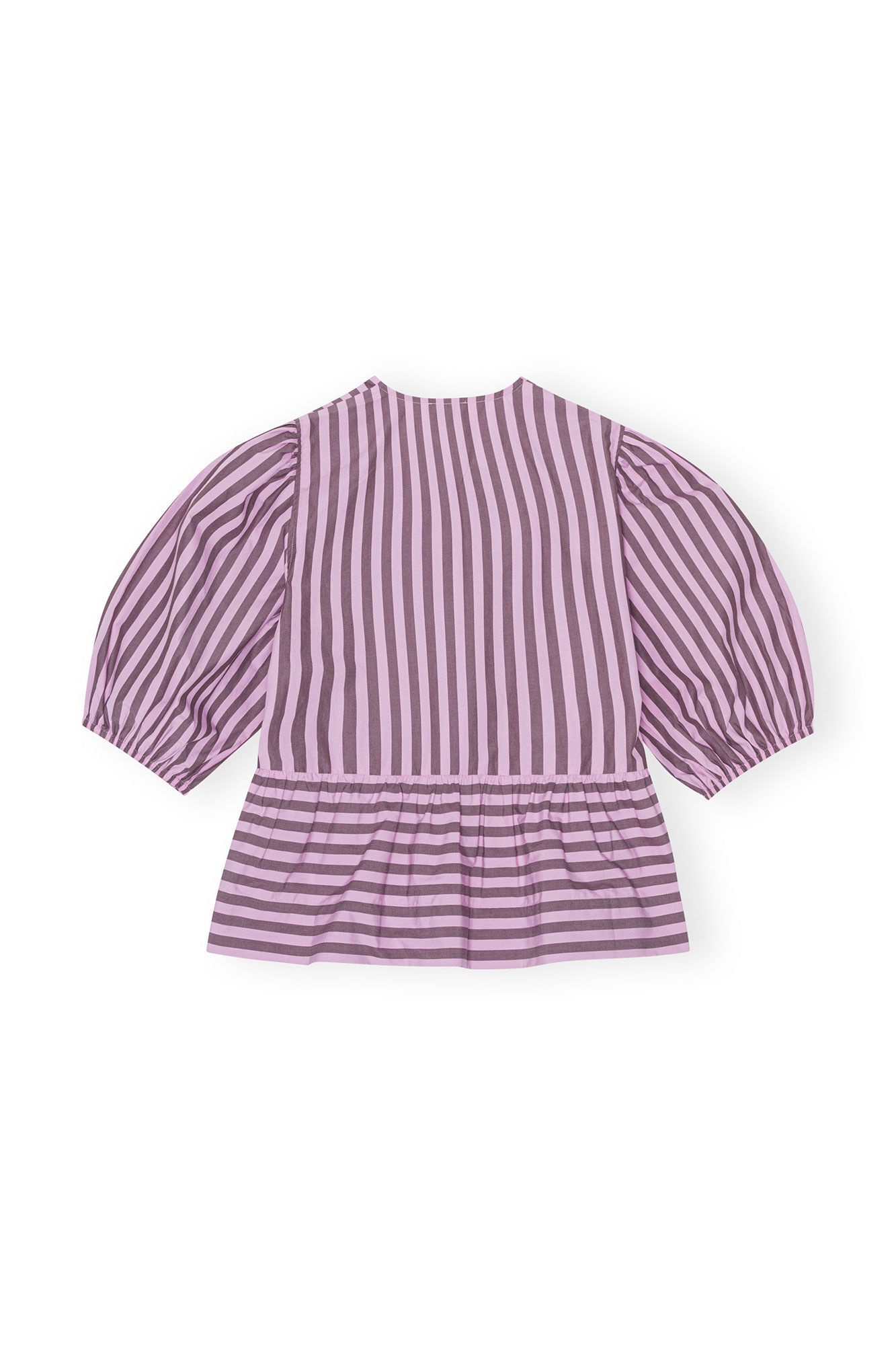 STRIPED COTTON POPLIN PEPLUM TIE BLOUSE - 1