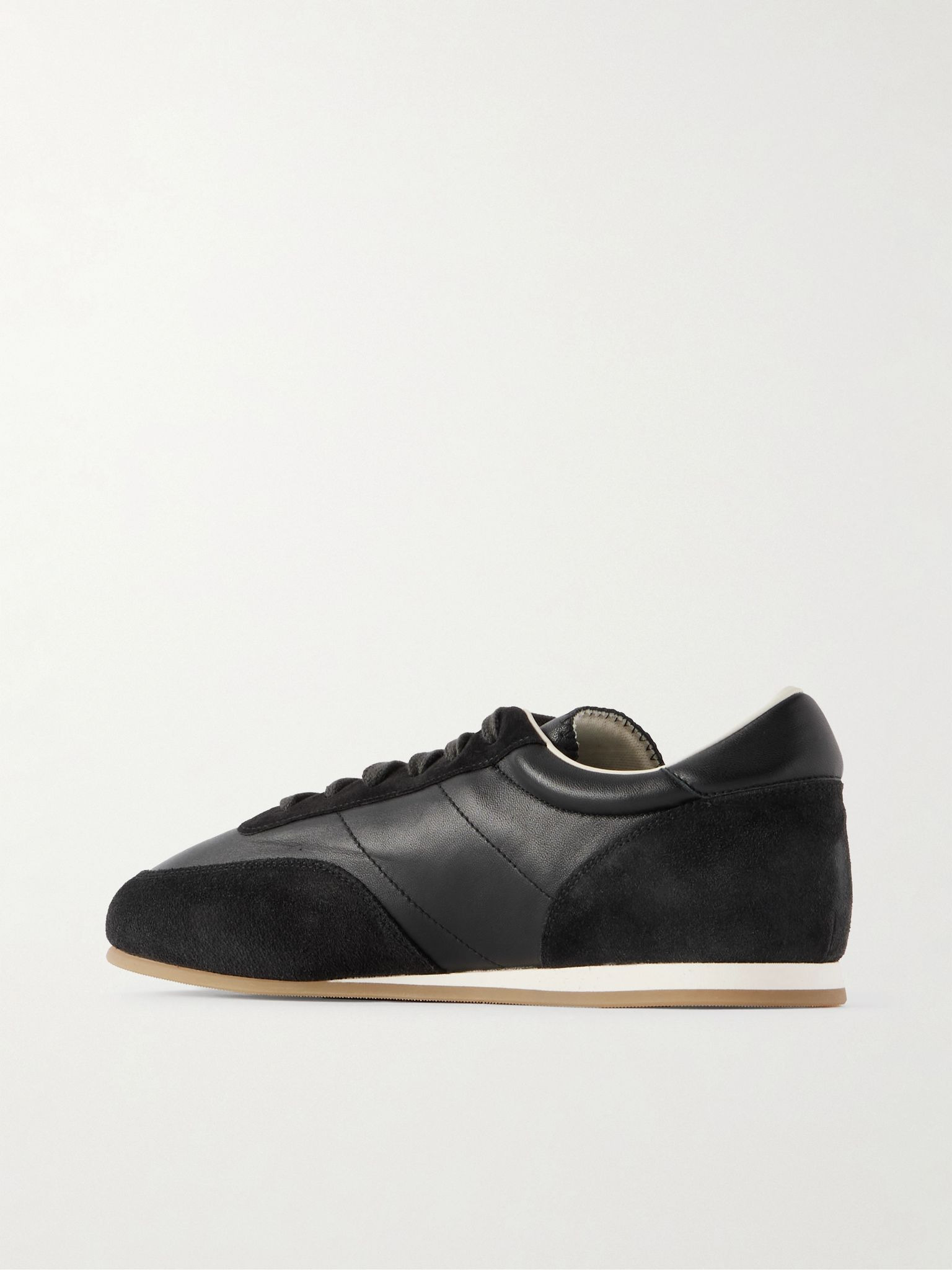 Minimal Runner Suede-Trimmed Leather Sneakers Black - 4