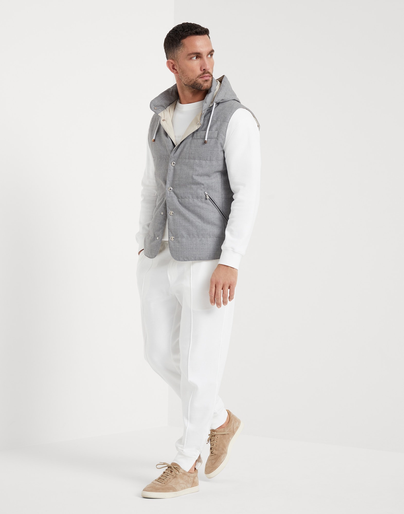 Virgin wool fresco lightweight down vest with detachable hood - 5