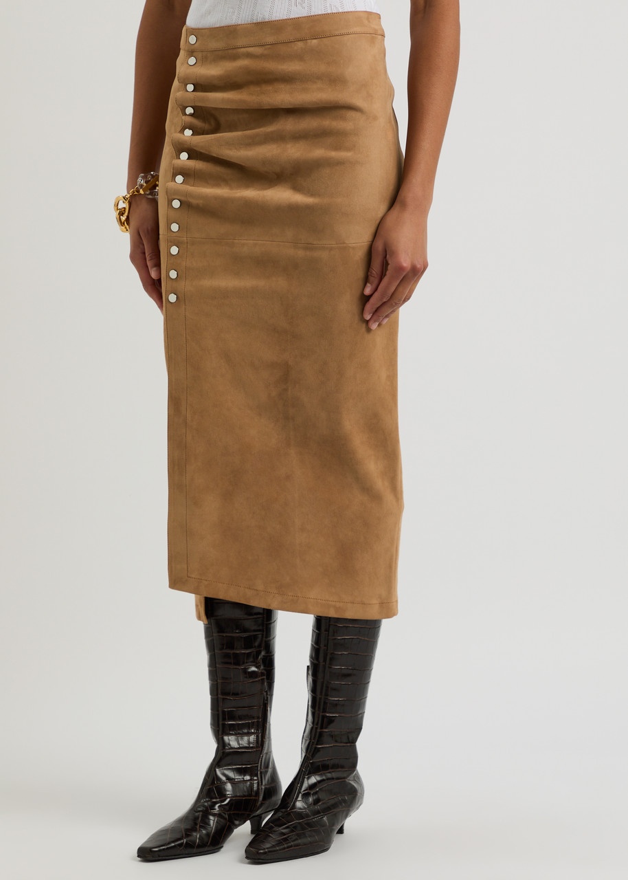 Rabanne Ruched Suede Midi Skirt - 2