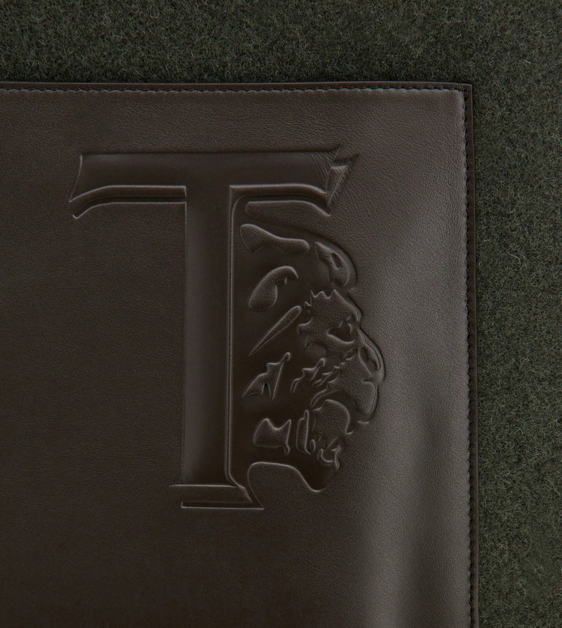 SHOPPING BAG IN FELT AND LEATHER MEDIUM - GREEN, BROWN 5