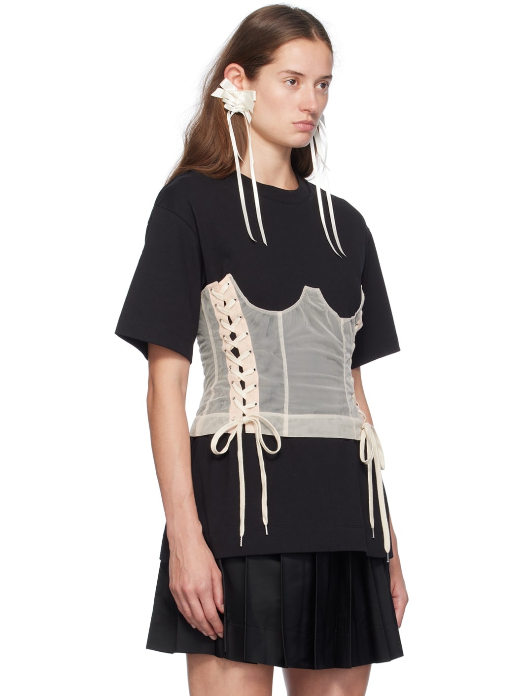 Black & Beige Boxy Corset Panel T-Shirt - 2