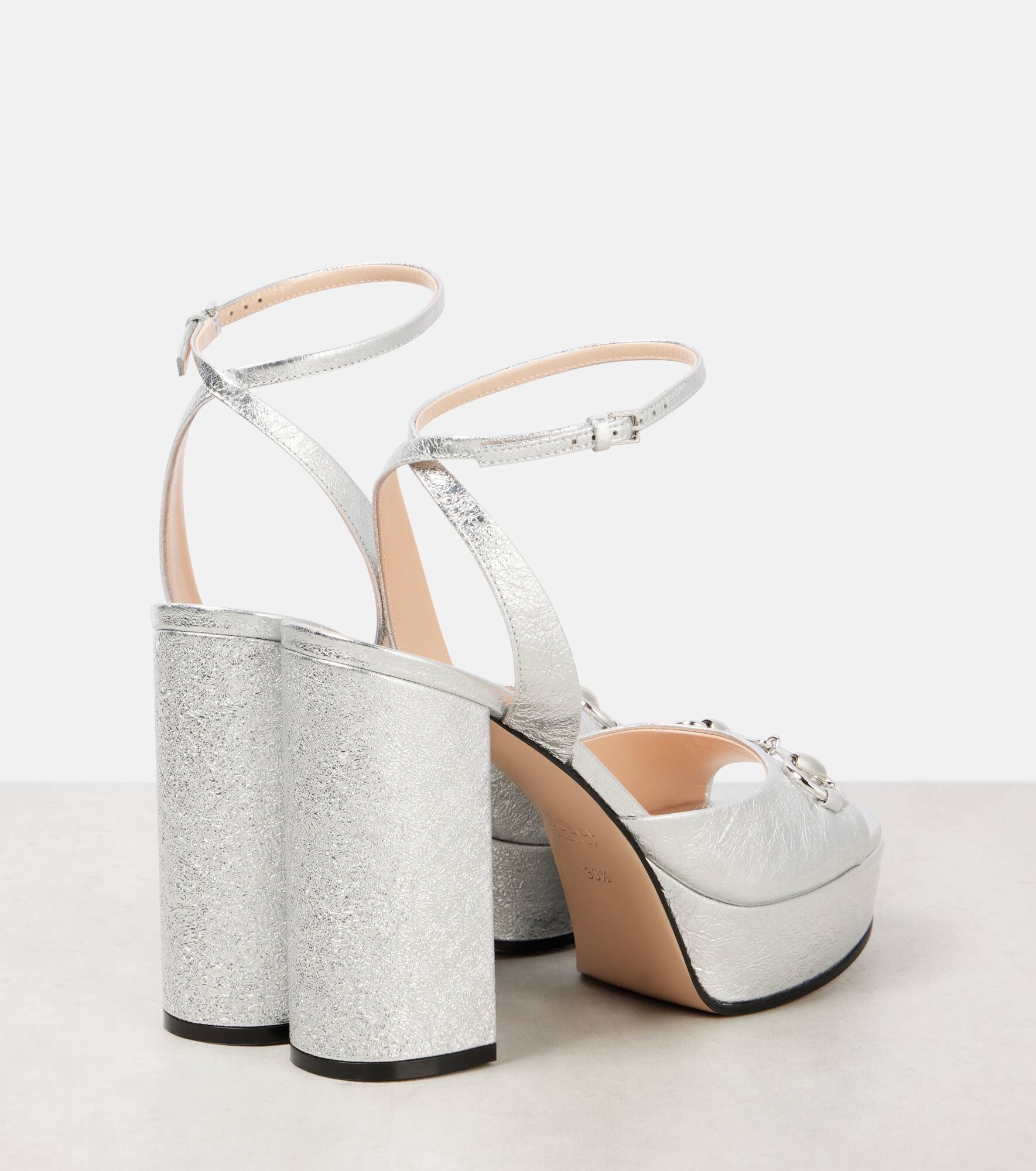 Horsebit metallic leather platform sandals - 2