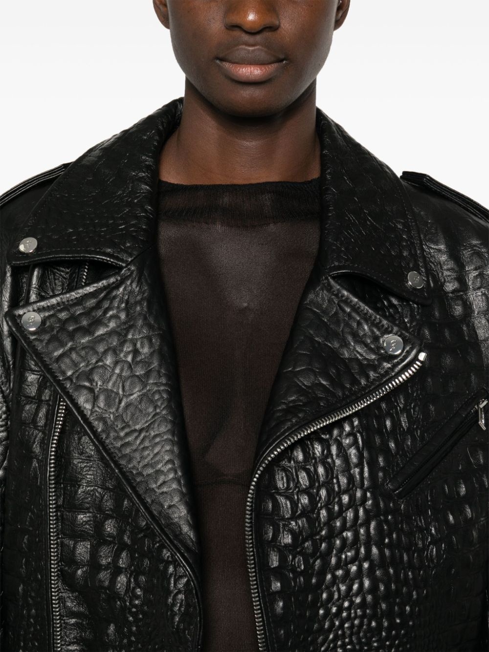 crocodile-effect leather jacket - 5