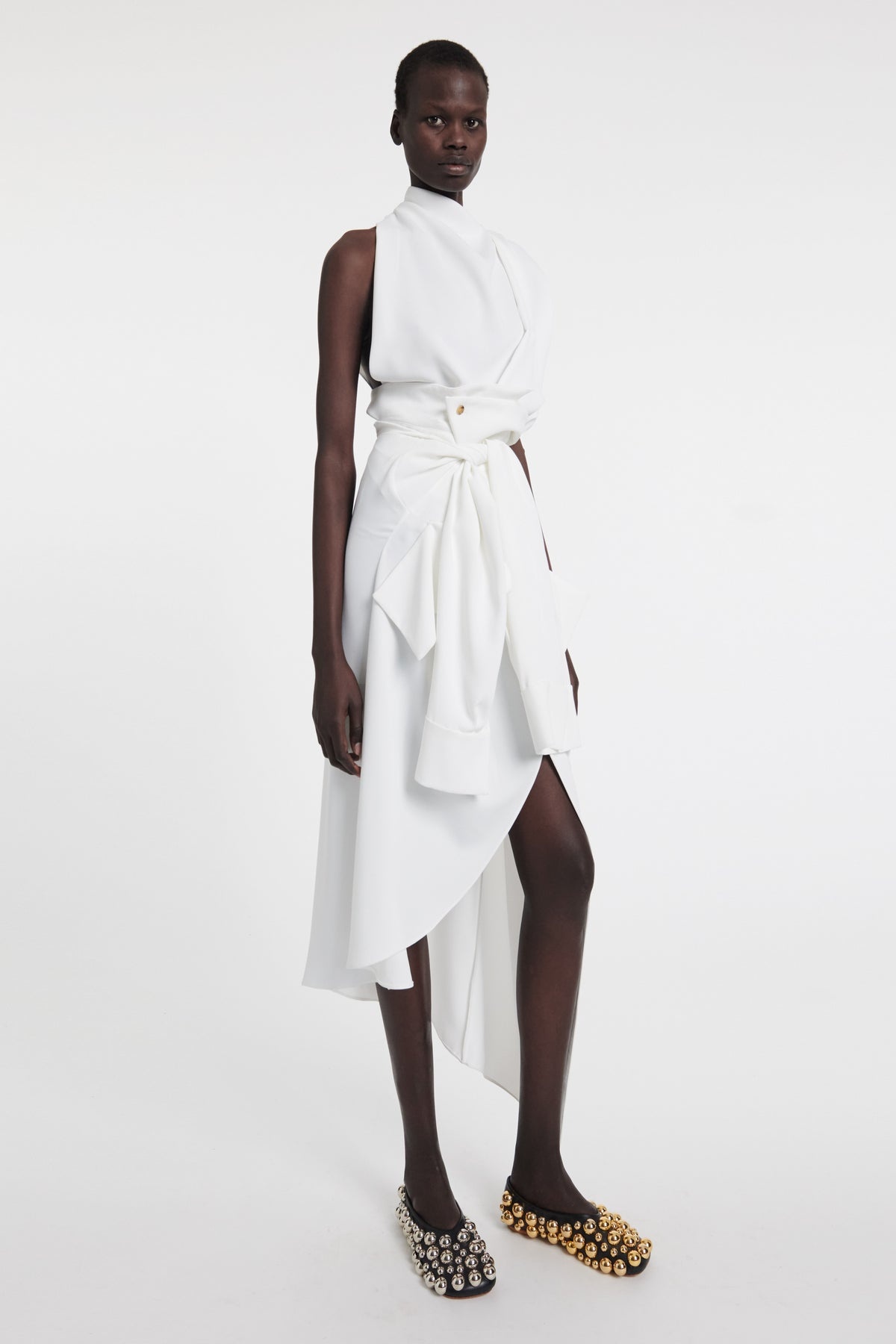 DECONSTRUCTED SHIRT SKIRT WITH SLEEVE BELT WHITE - 1