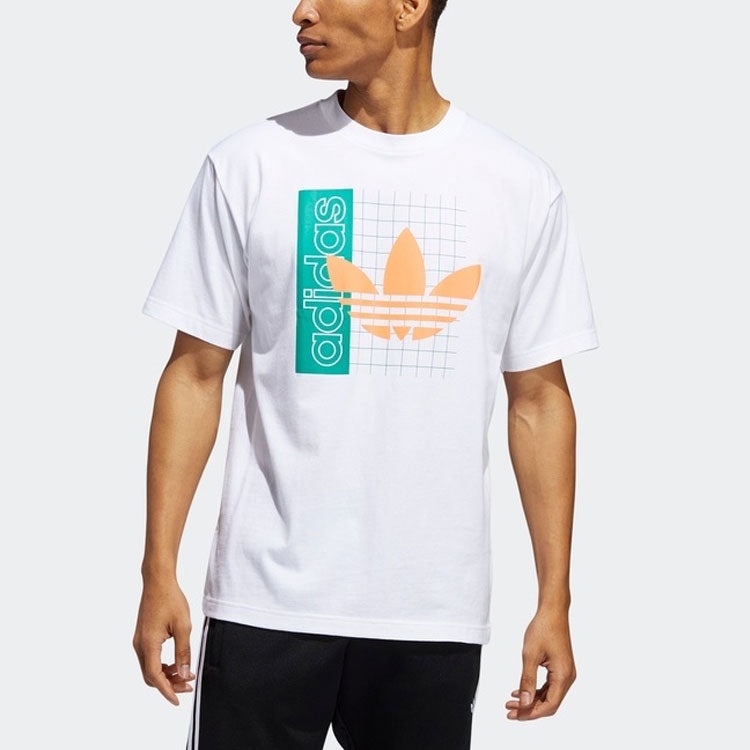 adidas originals Grid Tref Tee Retro mesh Logo Printing Sports Round Neck Short Sleeve White FM1560 - 3