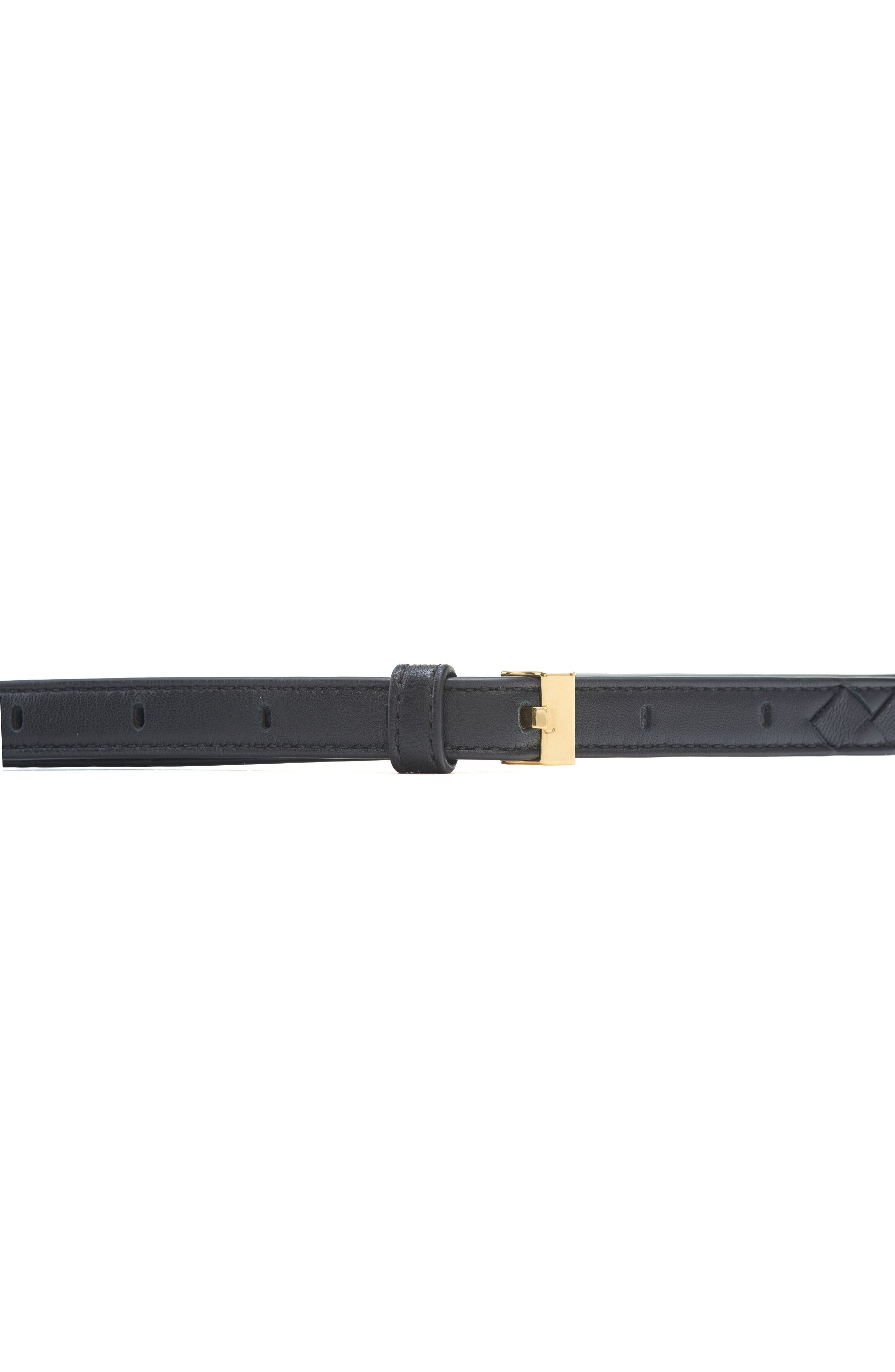 Bottega Veneta Skinny Intrecciato Lambskin Leather Belt in 1019 Black-M Brass at Nordstrom - 1